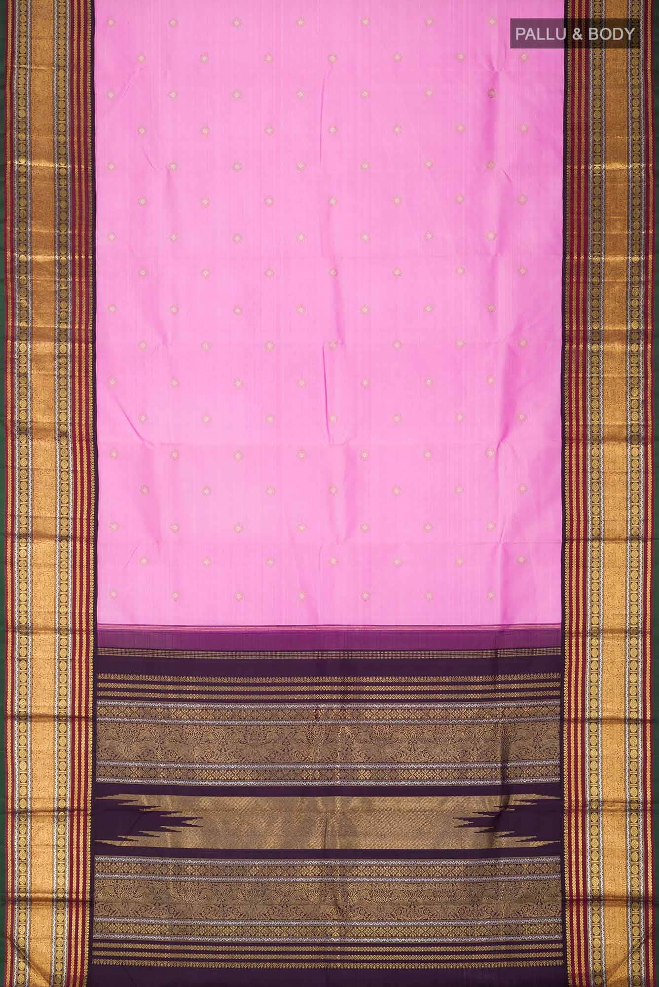 Pure Silk Pure Zari Rose pink Kanchipuram Saree