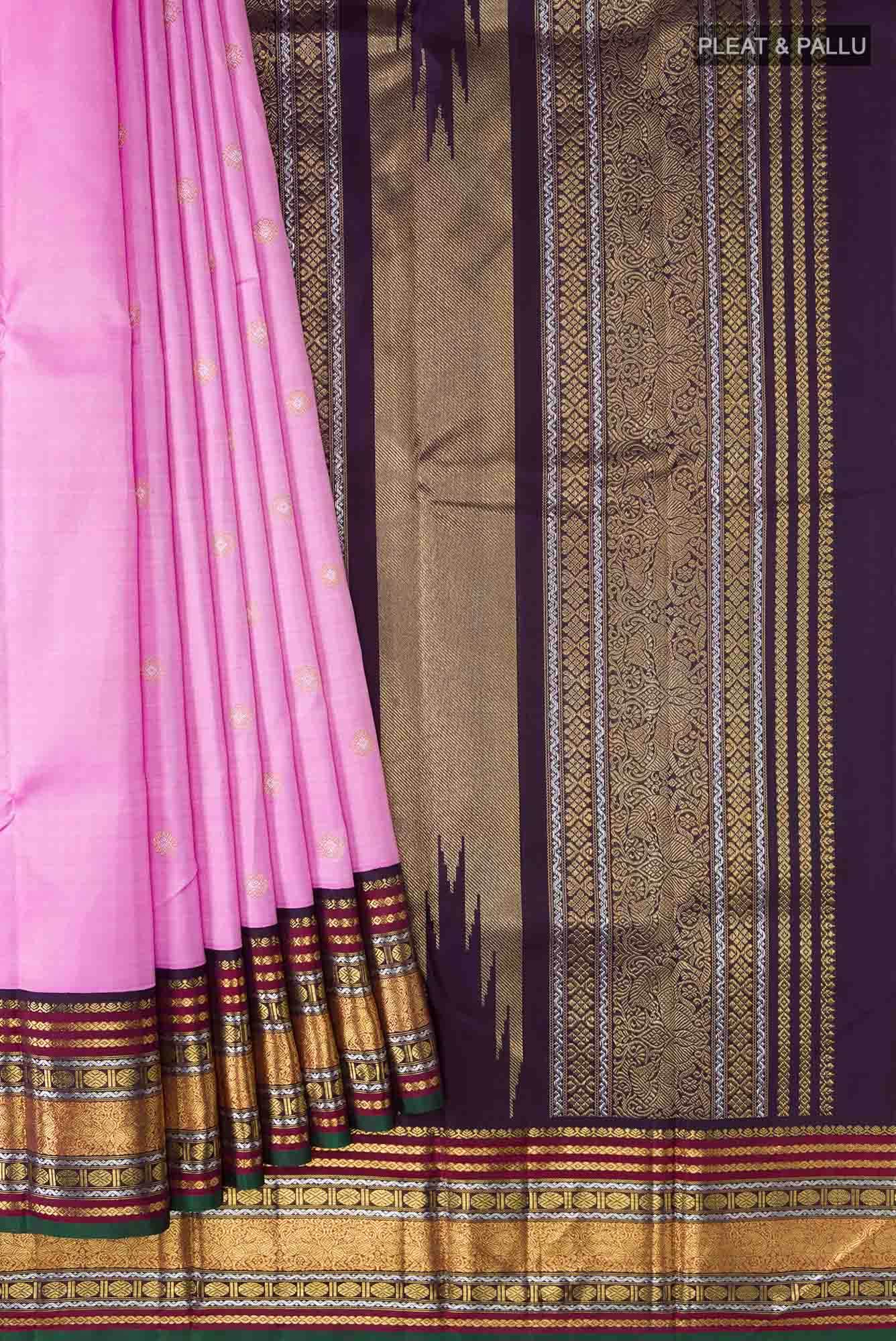 Pure Silk Pure Zari Rose pink Kanchipuram Saree