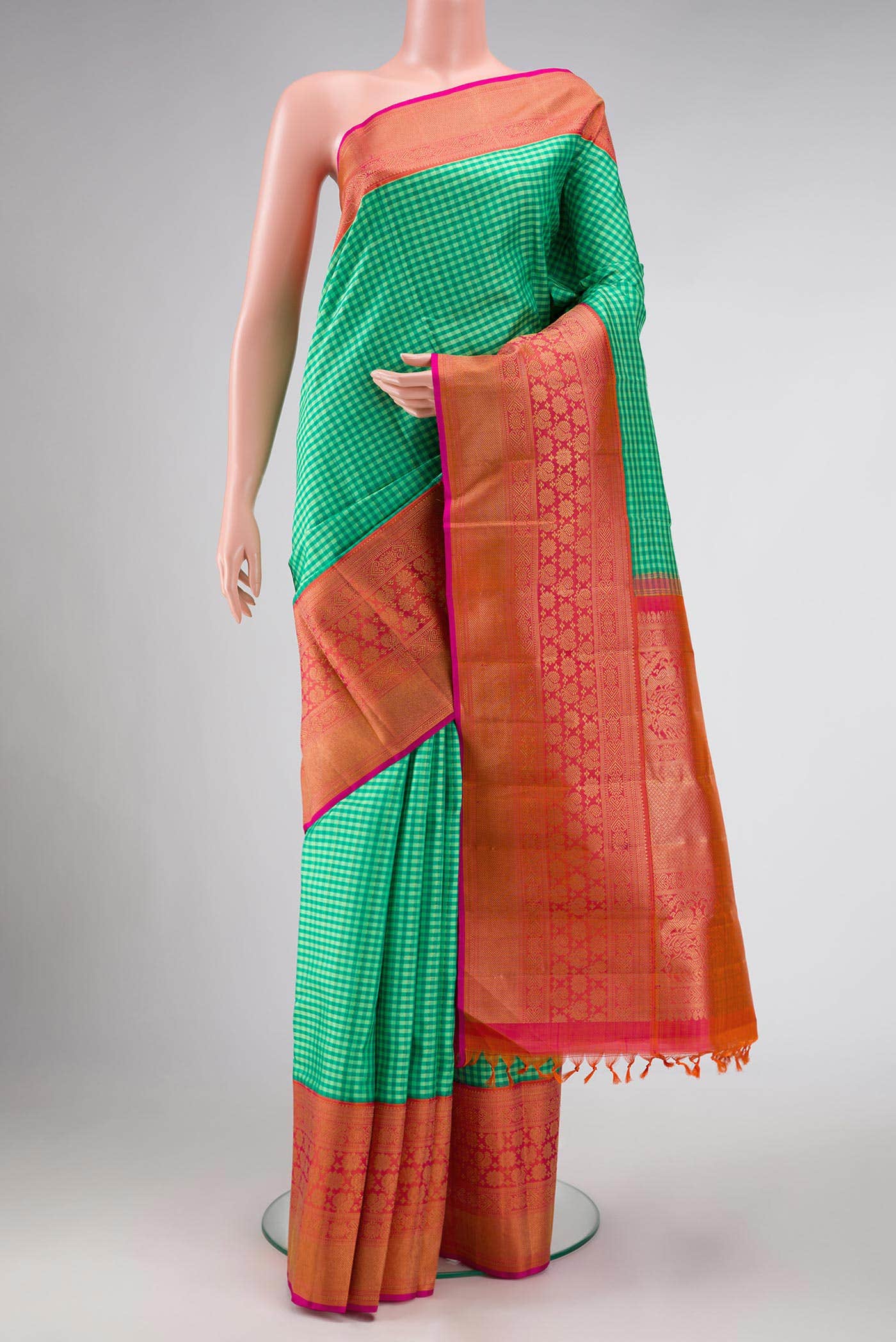Pure Silk Pure Zari Green Dual Tone Kanchipuram Saree