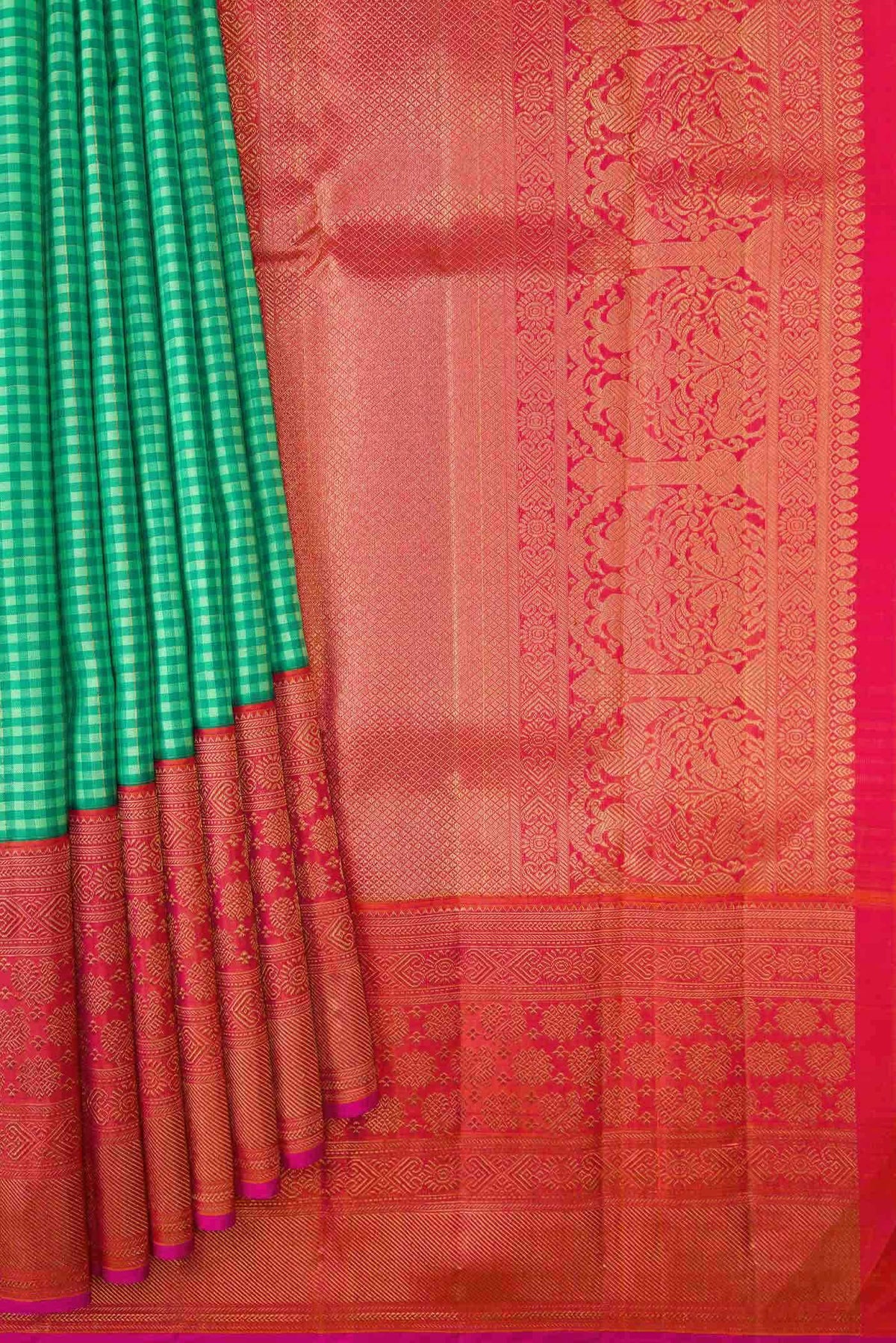 Pure Silk Pure Zari Green Dual Tone Kanjivaram Saree