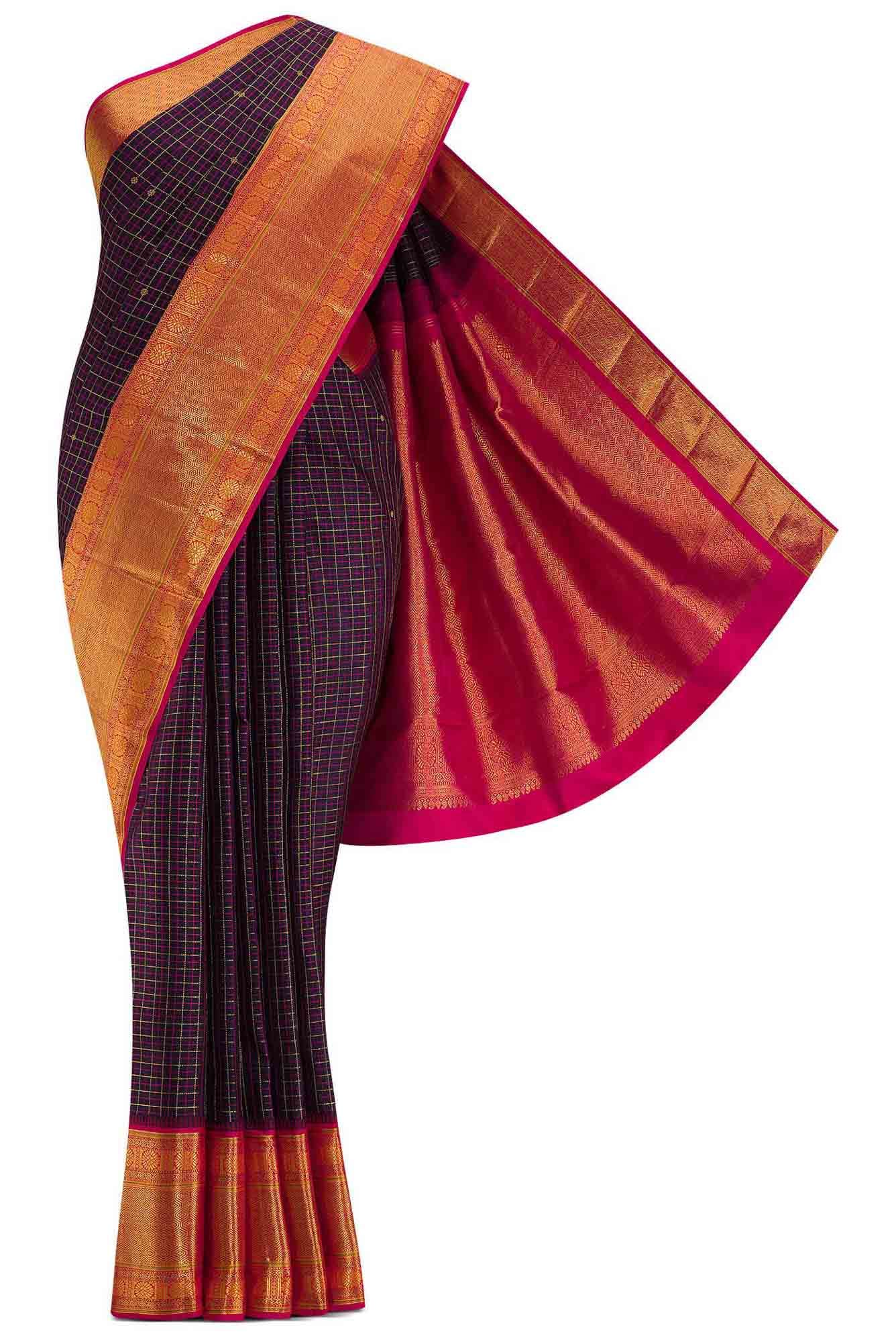 Pure Silk Pure Zari Violet Dual Tone Kanchipuram Saree