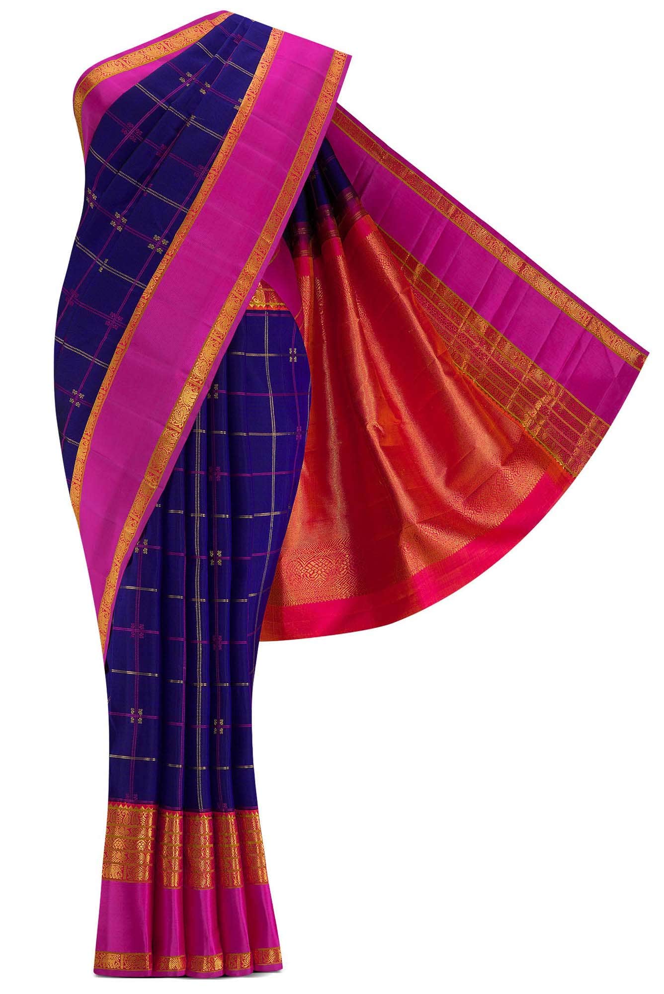 Pure Silk Pure Zari Royal Blue Dual Tone Kanchipuram Saree