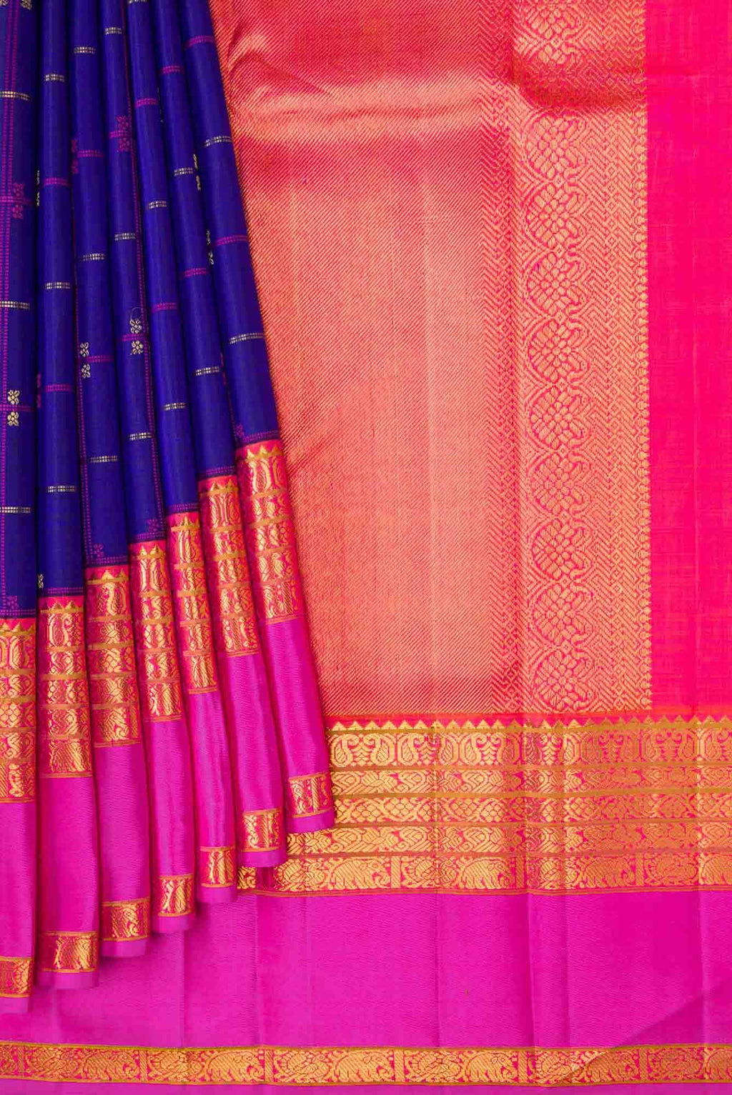 Pure Silk Pure Zari Royal Blue Dual Tone Kanchipuram Saree