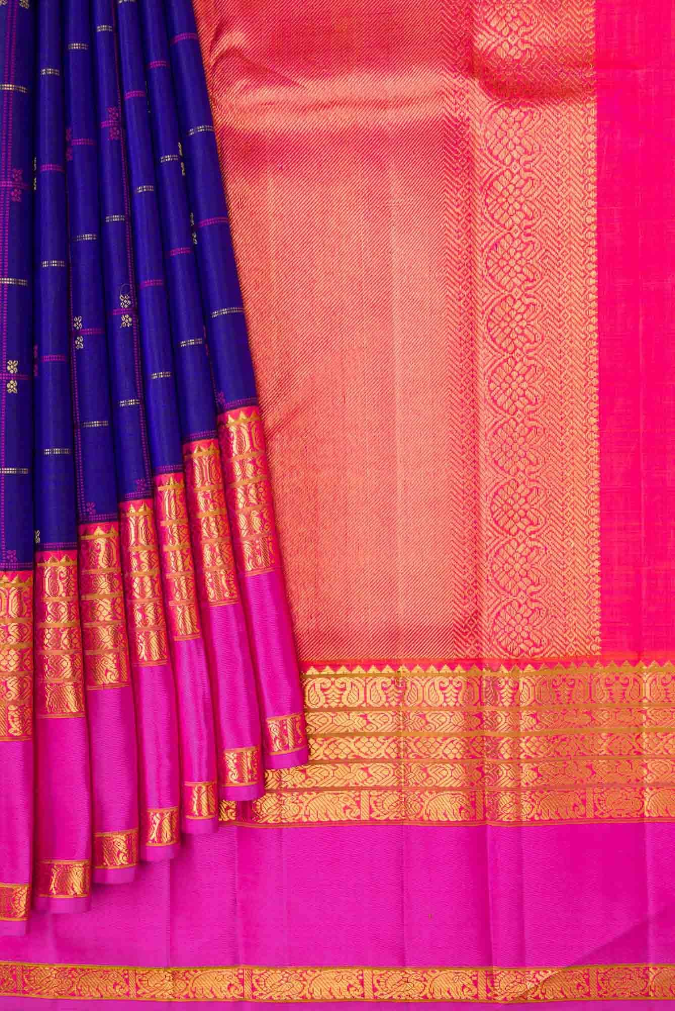 Pure Silk Pure Zari Royal Blue Dual Tone Kanchipuram Saree