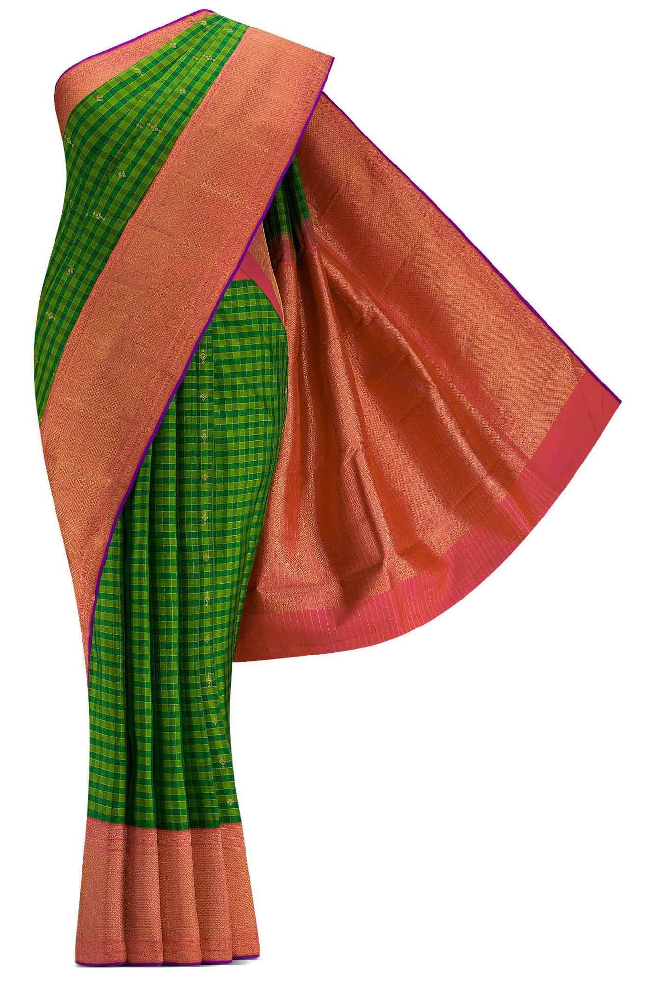 Pure Silk Pure Zari Green Dual Tone Kanchipuram Saree
