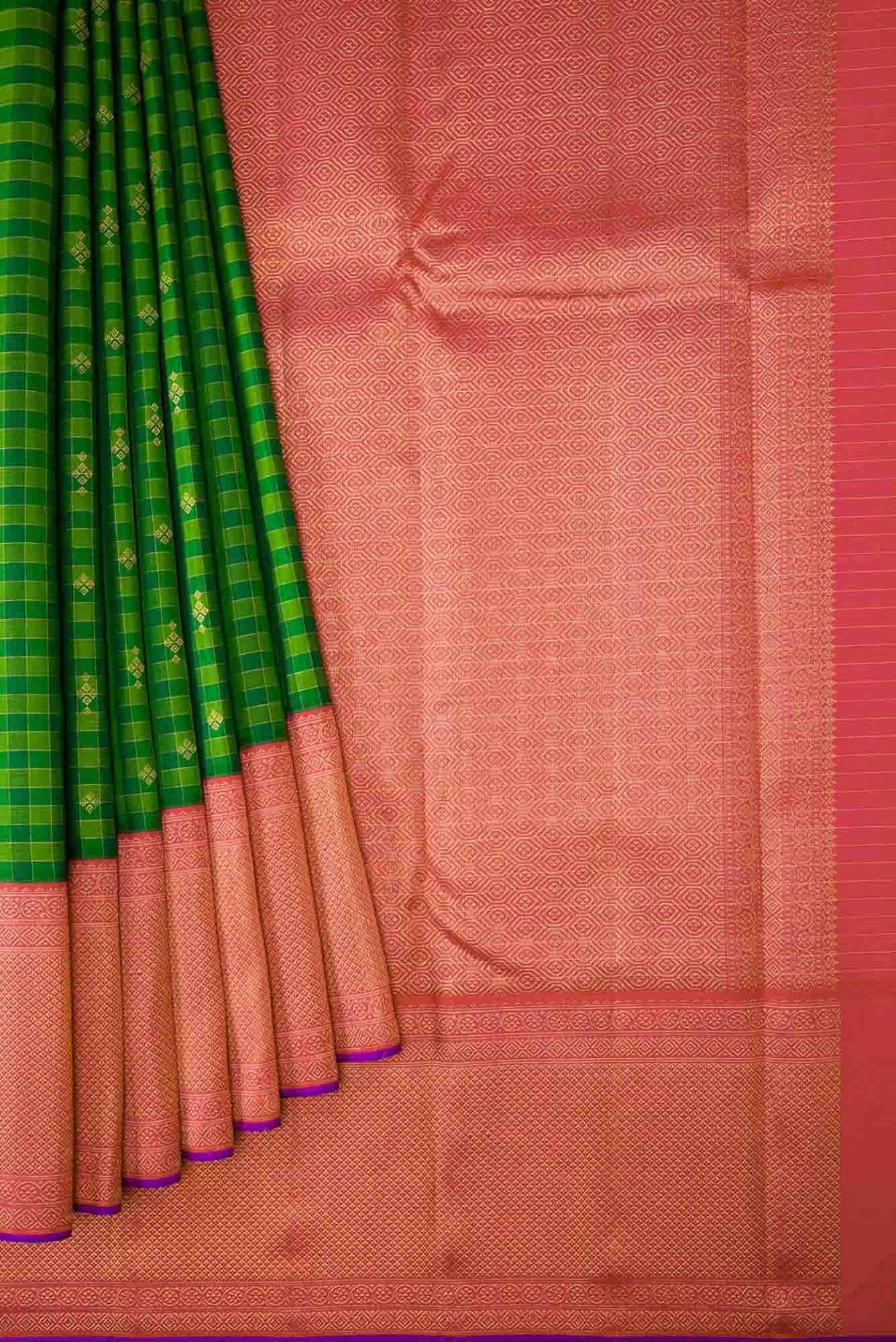 Pure Silk Pure Zari Green Dual Tone Kanchipuram Saree