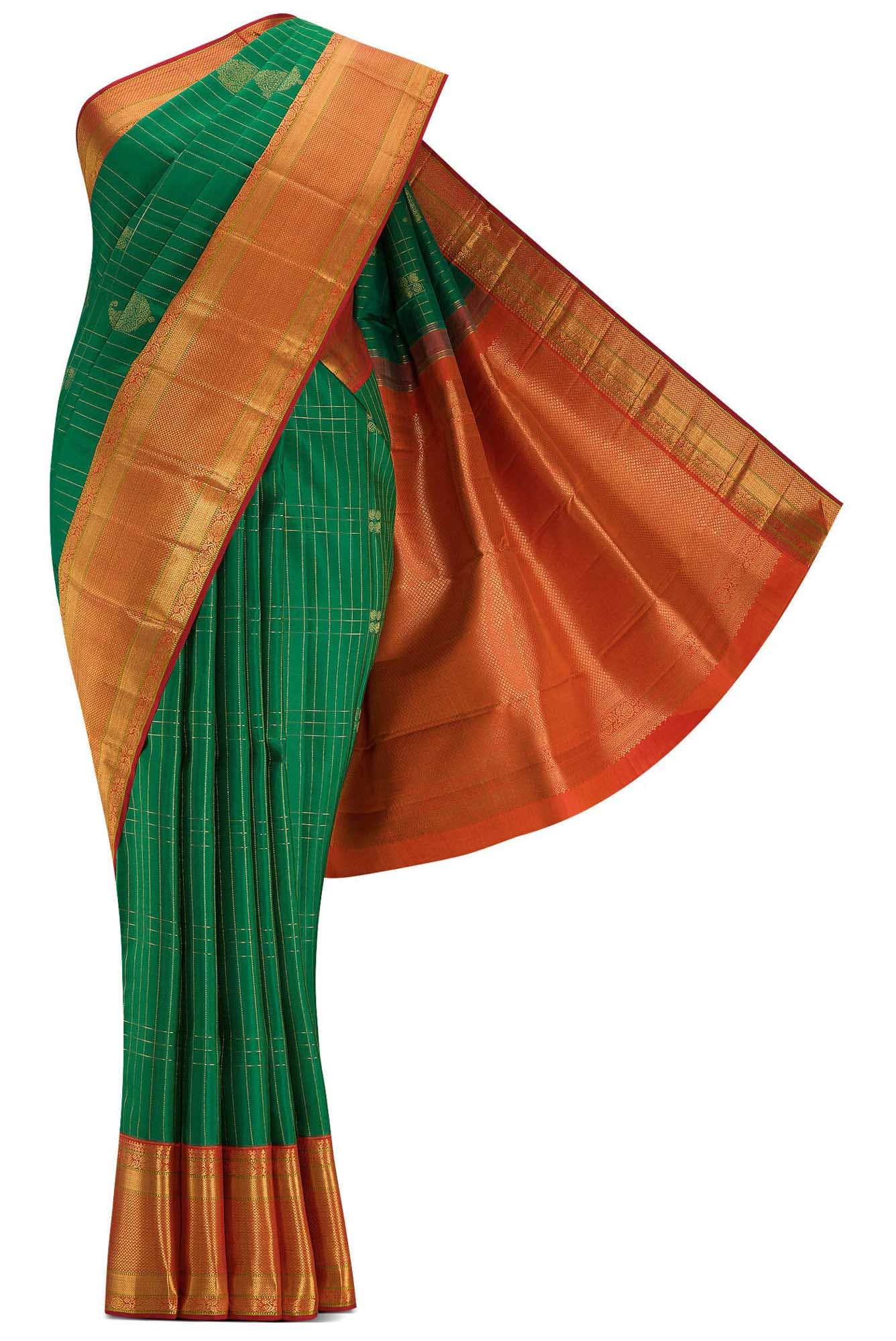 Pure Silk Pure Zari Green Dual Tone Kanchipuram Saree