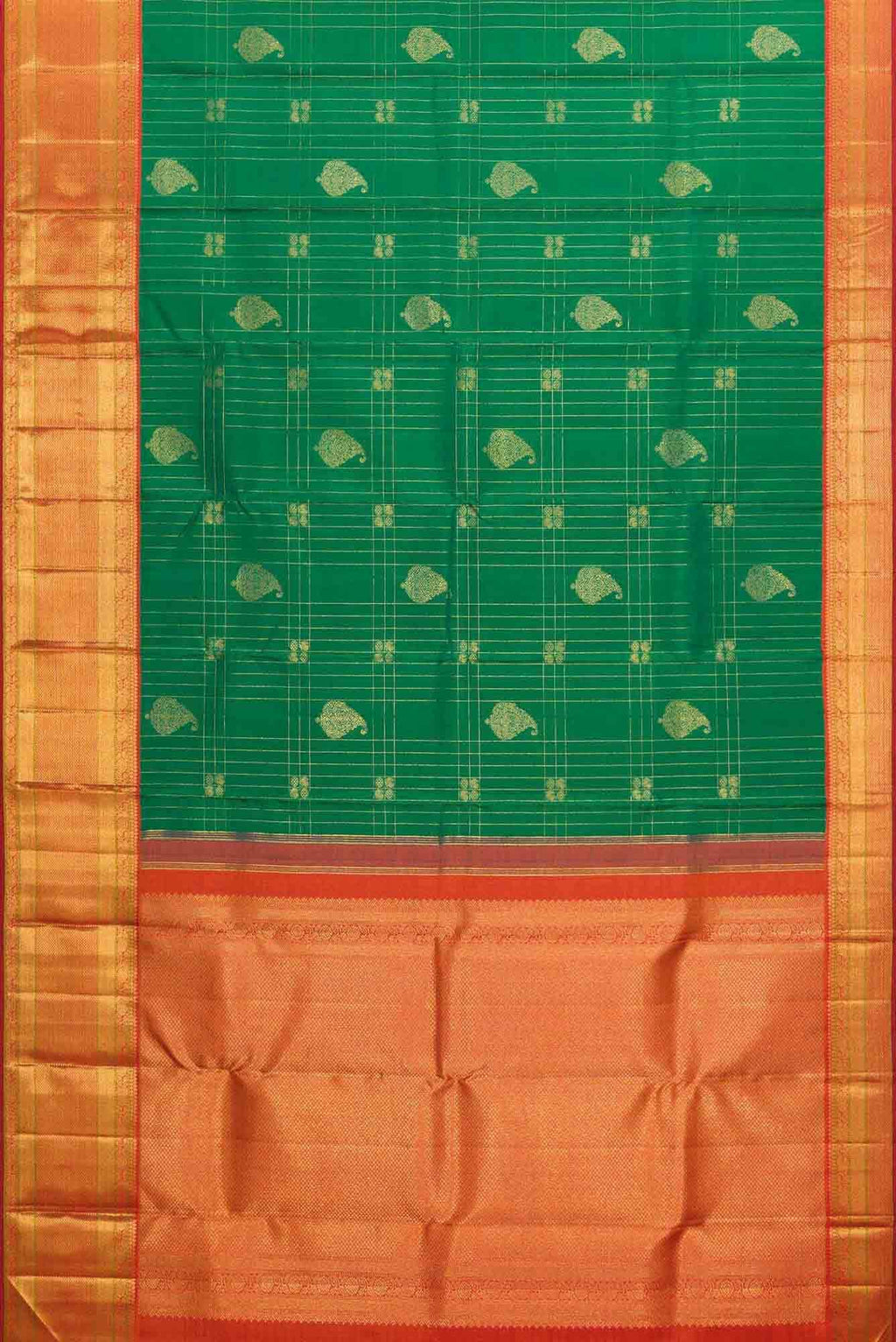 Pure Silk Pure Zari Green Dual Tone Kanchipuram Saree