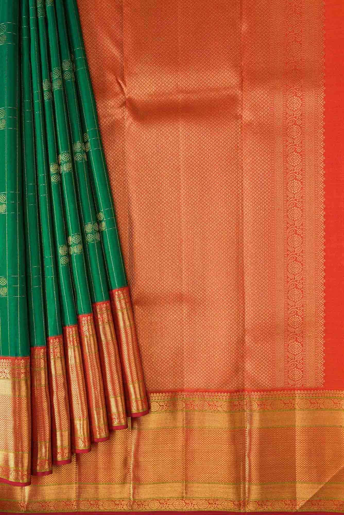 Pure Silk Pure Zari Green Dual Tone Kanchipuram Saree