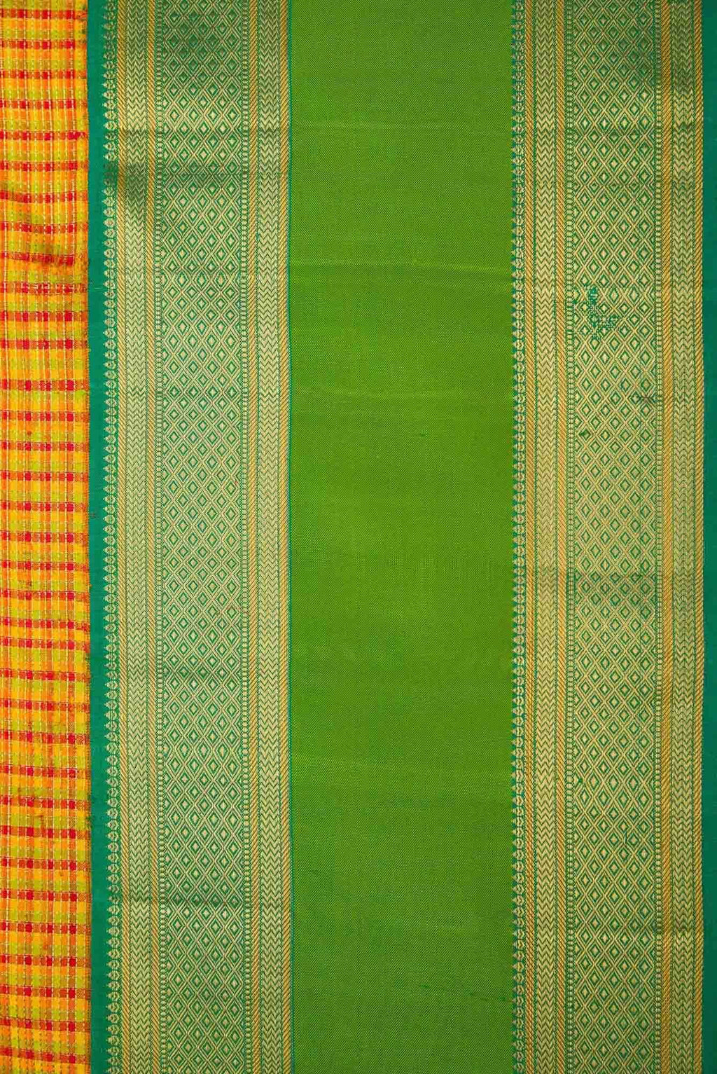 Pure Silk Pure Zari Mustard and Red Dual Tone Kanchipuram Saree
