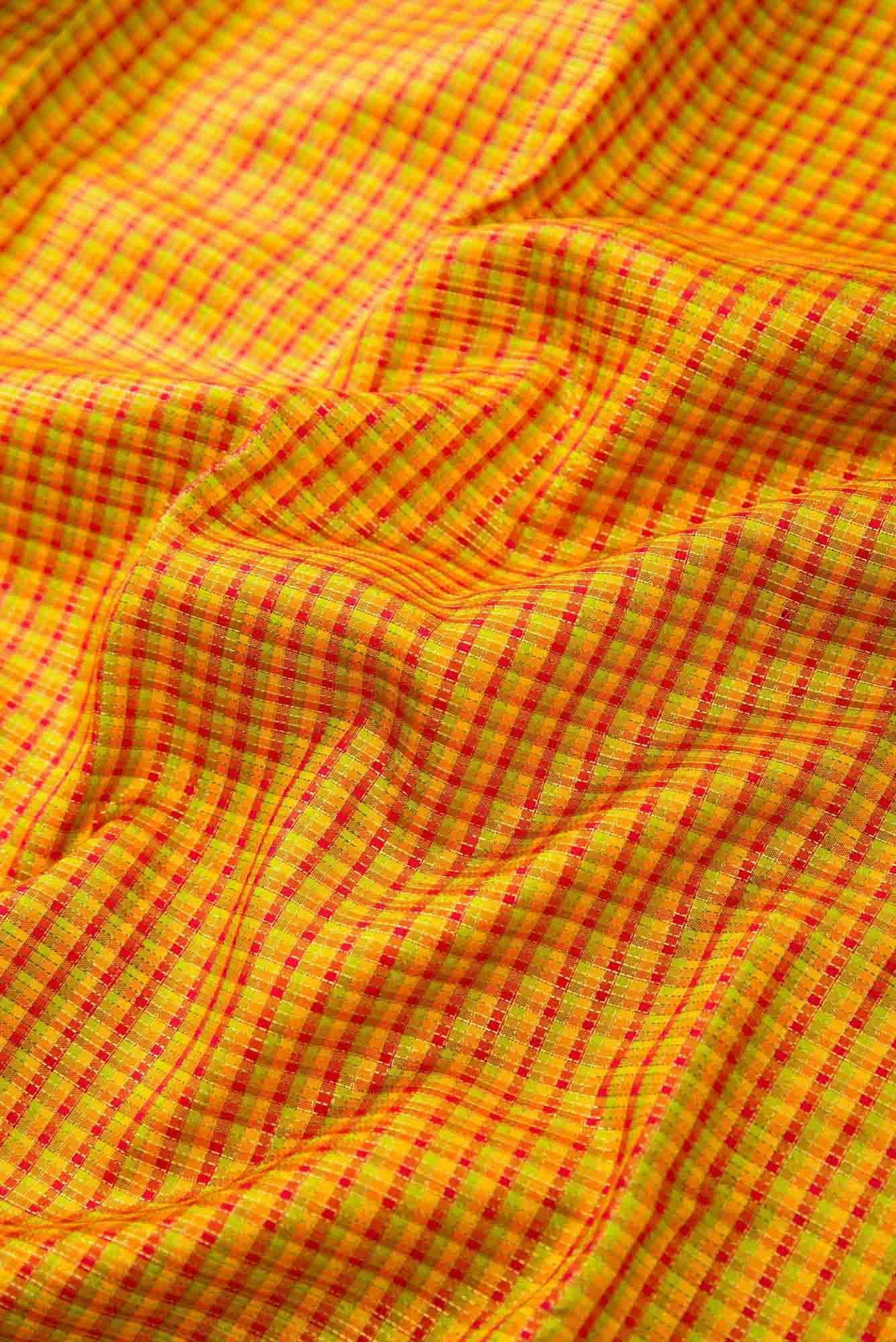 Pure Silk Pure Zari Mustard and Red Dual Tone Kanchipuram Saree
