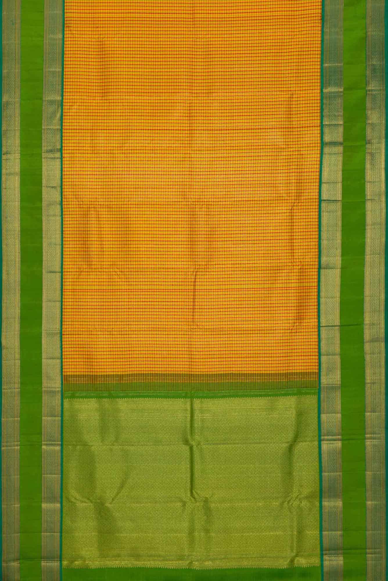 Pure Silk Pure Zari Mustard and Red Dual Tone Kanchipuram Saree