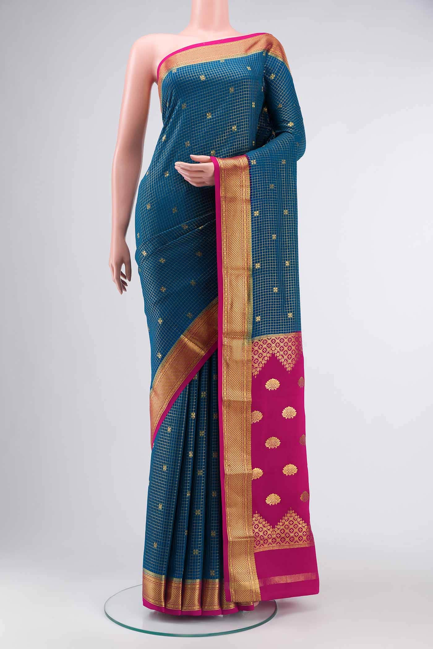 Blue Mysore Crepe Saree