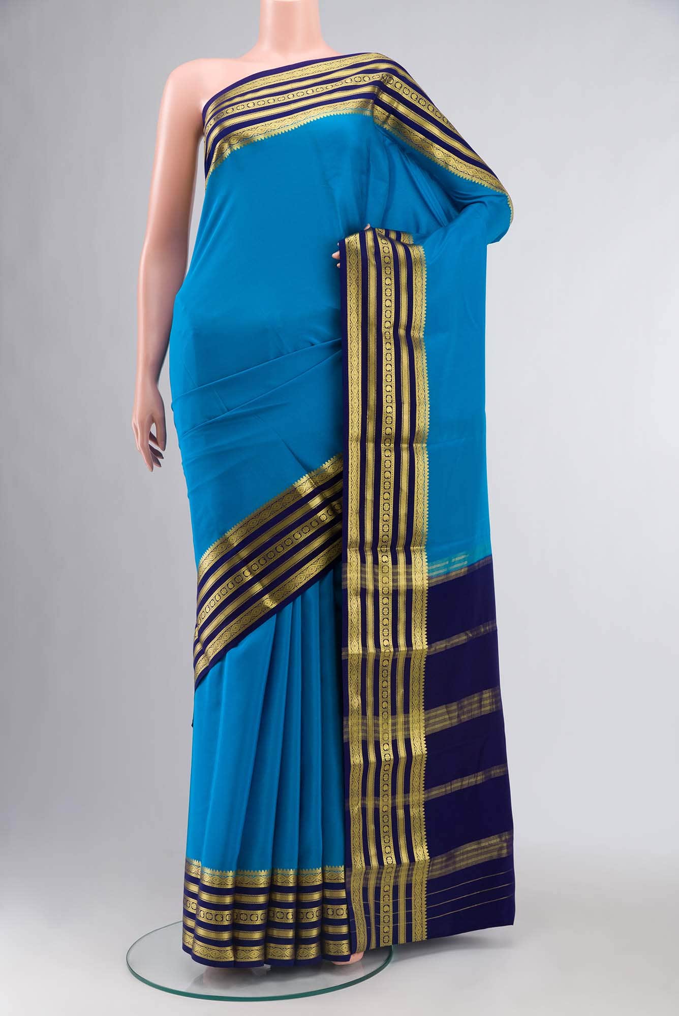 Blue Mysore Crepe Saree