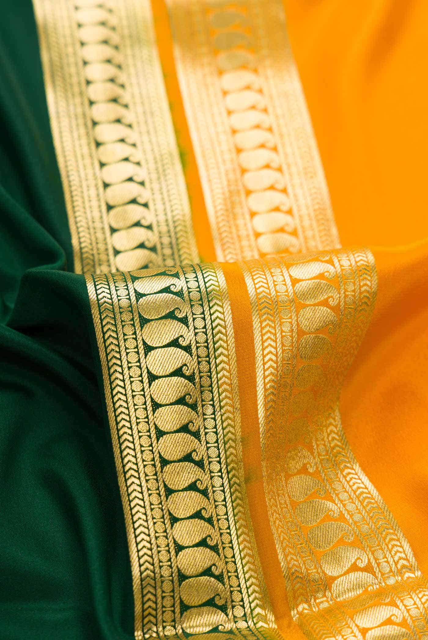 Green and Mustard Dual Tone Mysore Crepe Saree
