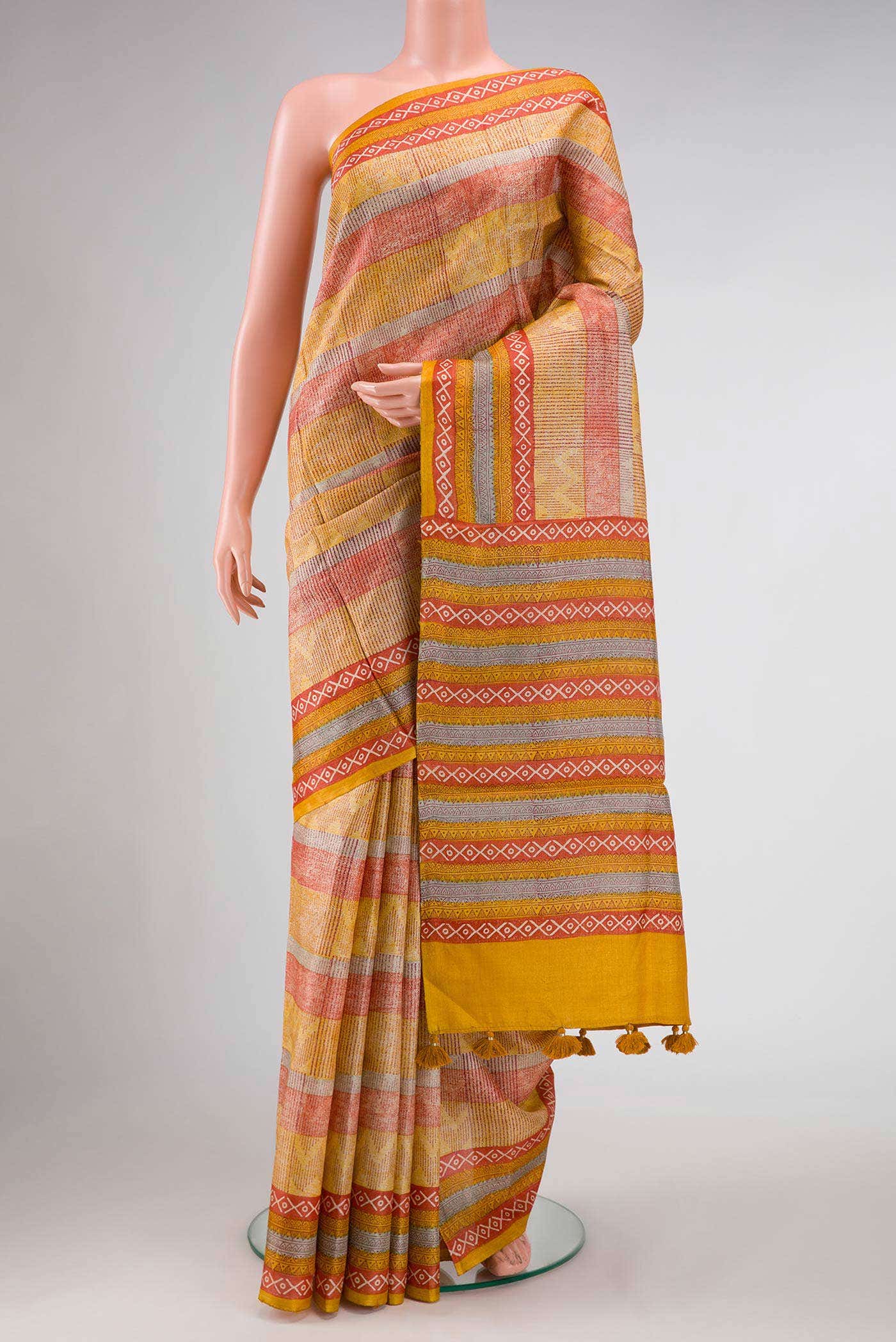 Mustard Tussar Silk Saree