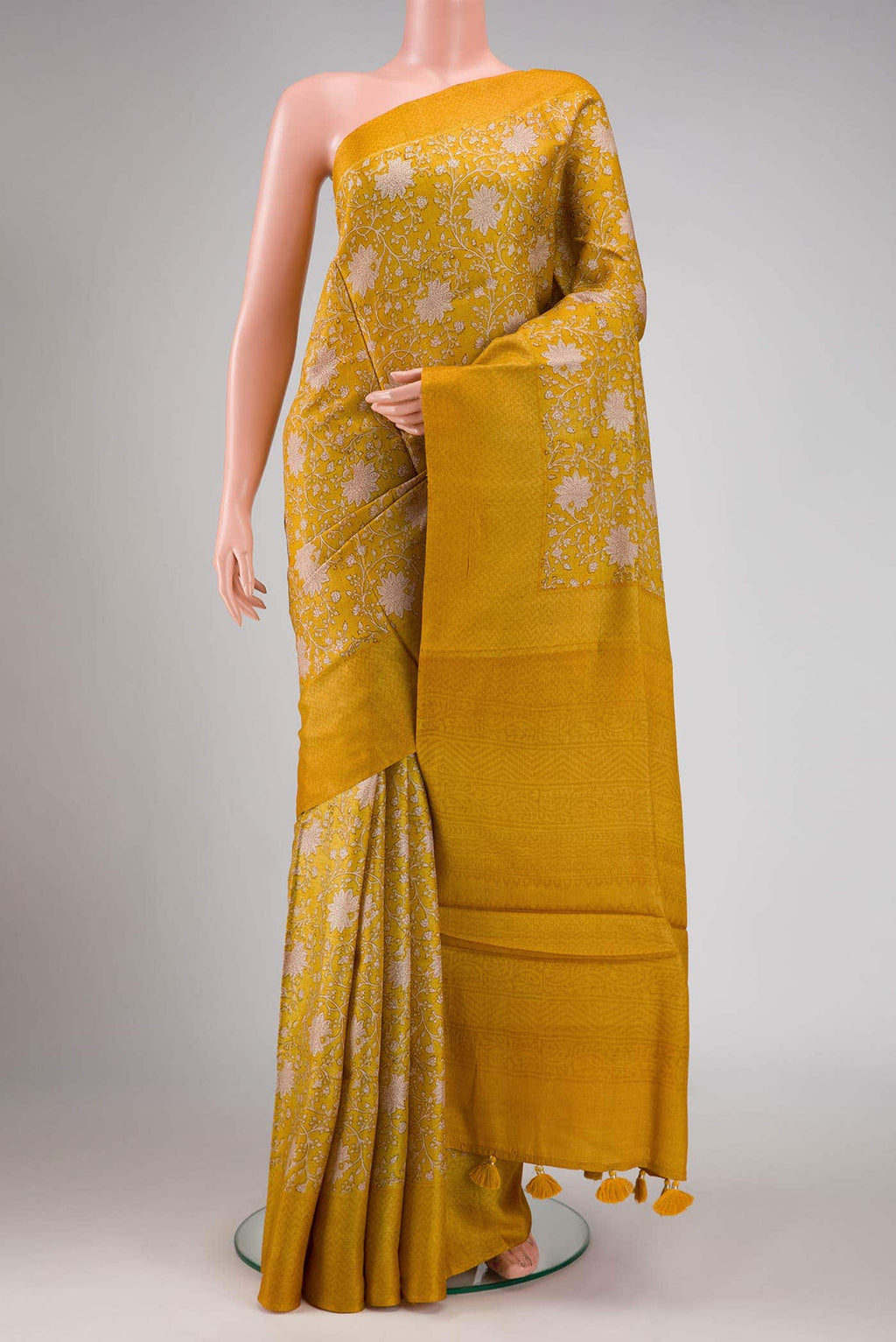 Mustard Tussar Silk Saree