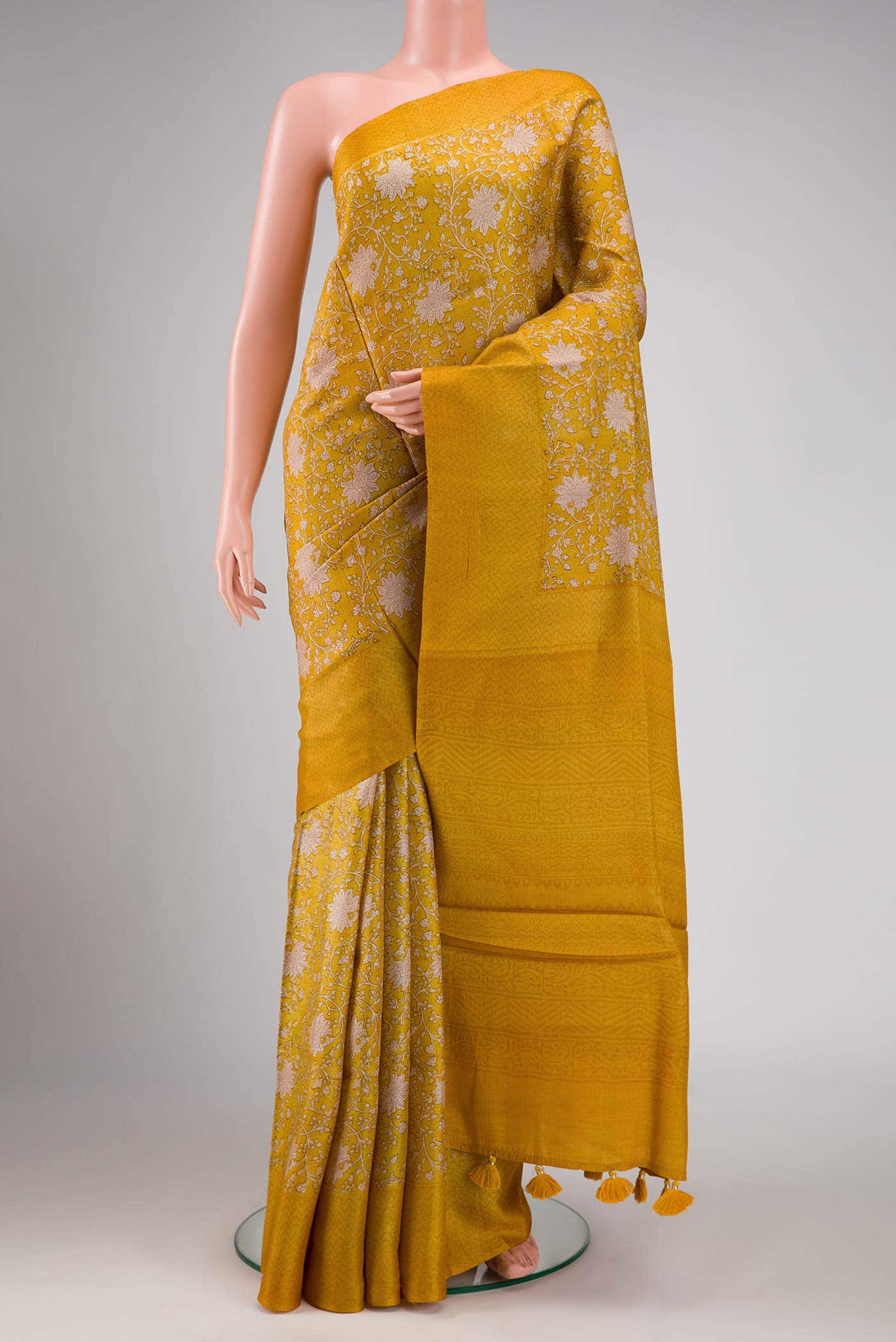 Mustard Tussar Silk Saree