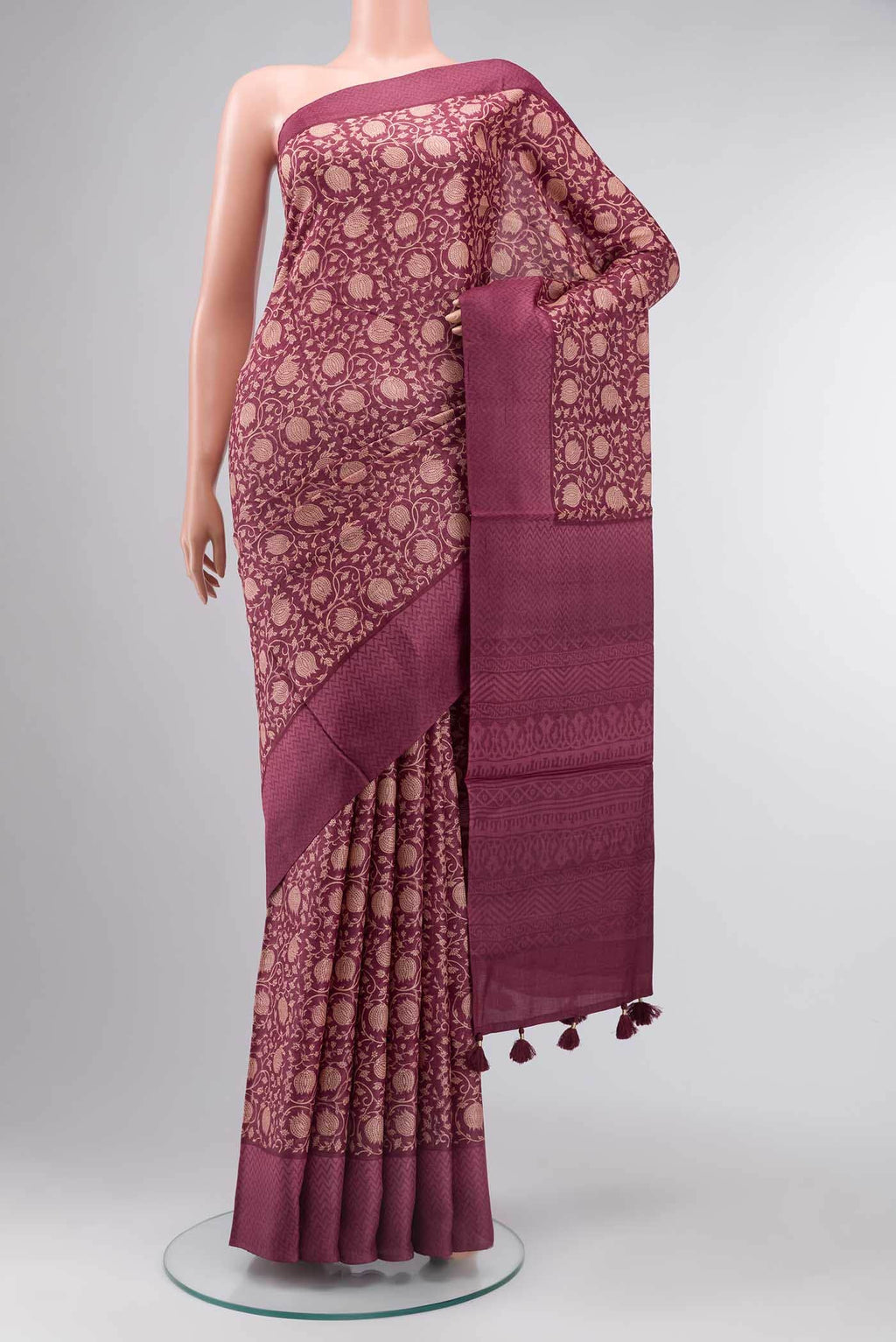 Maroon Tussar Silk Saree