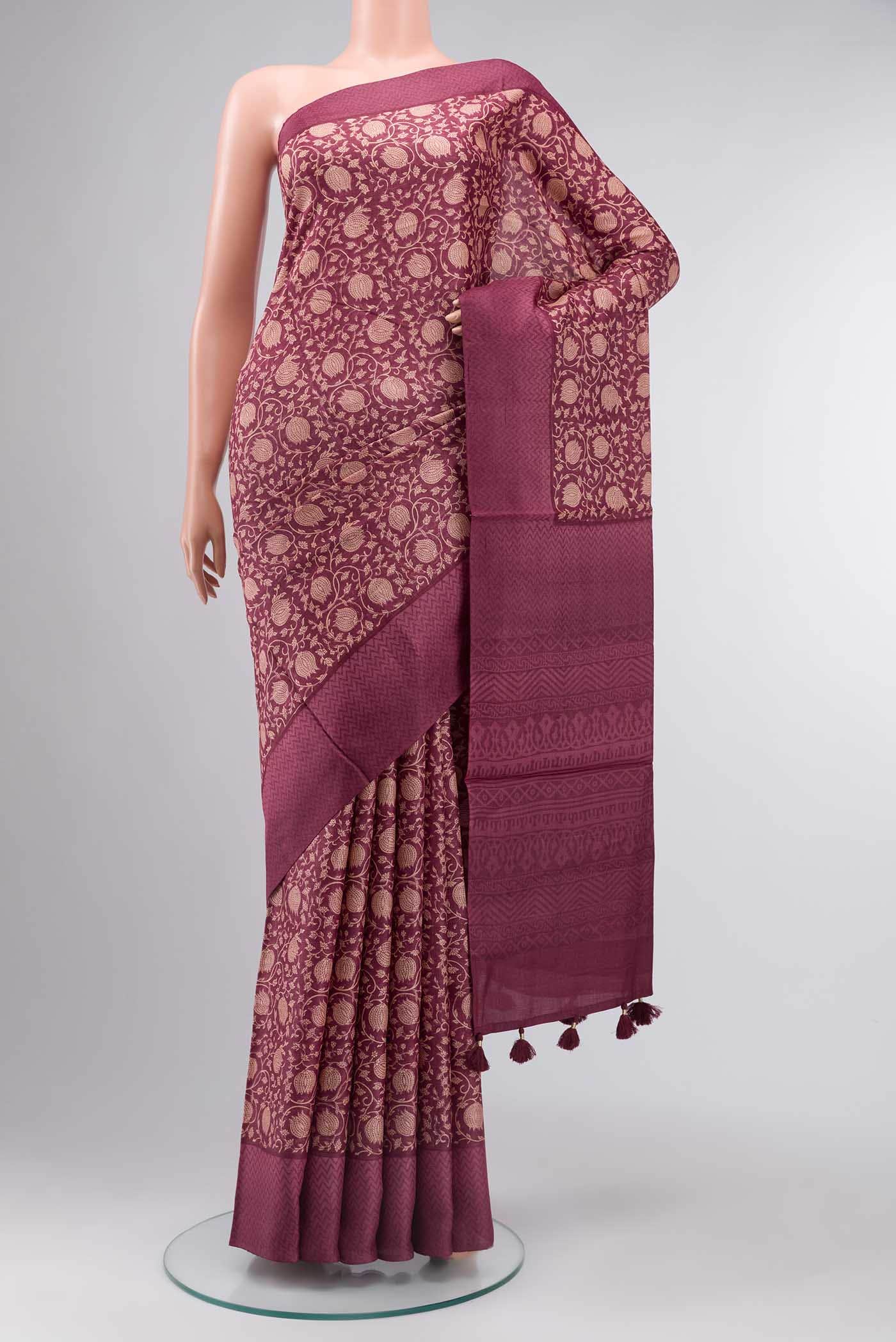 Maroon Tussar Silk Saree