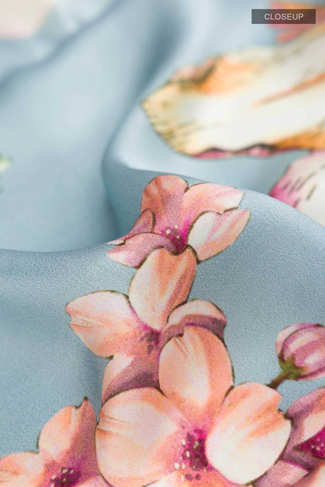 Blue Grey Satin Silk Saree