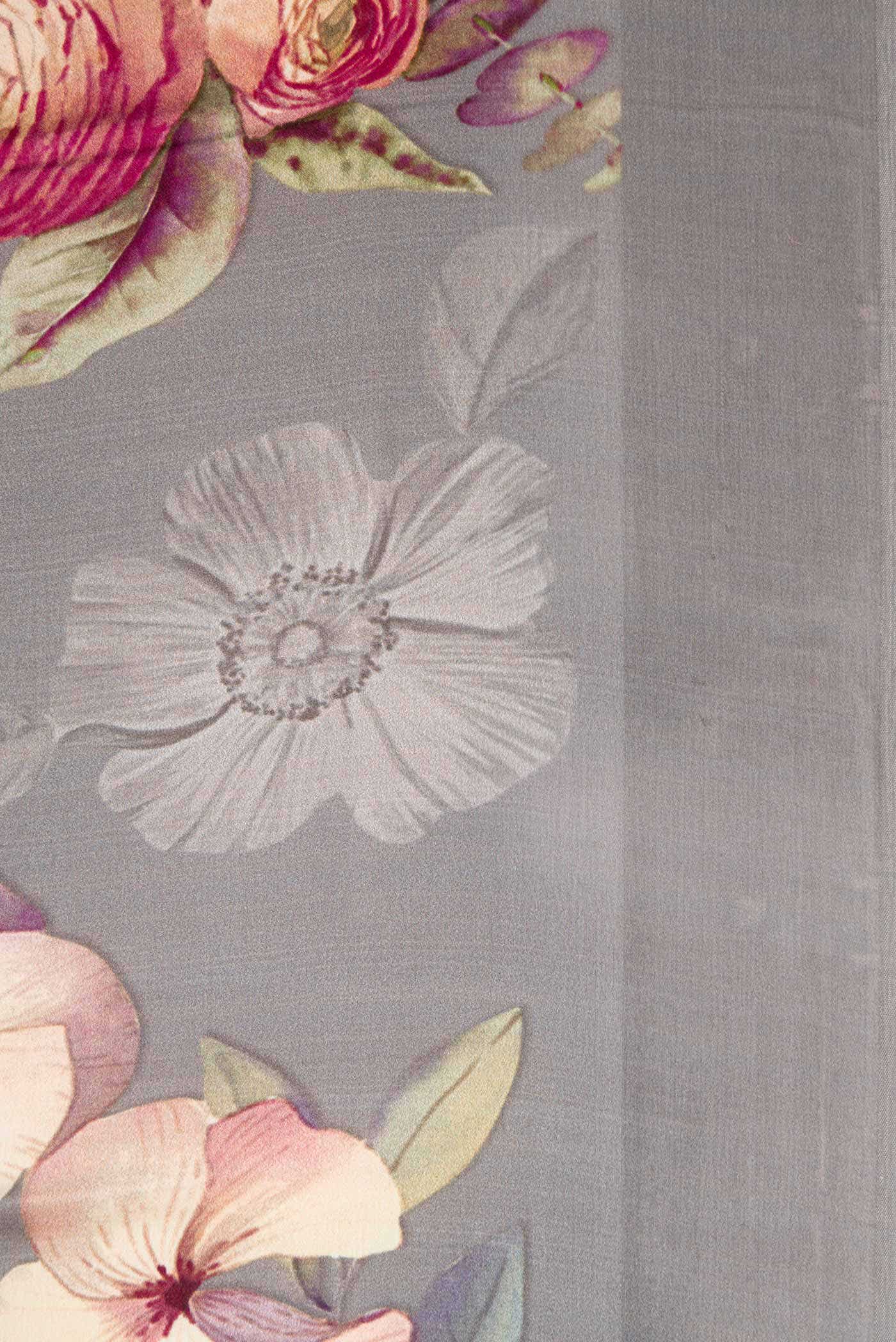 Grey Mysore Crepe Saree