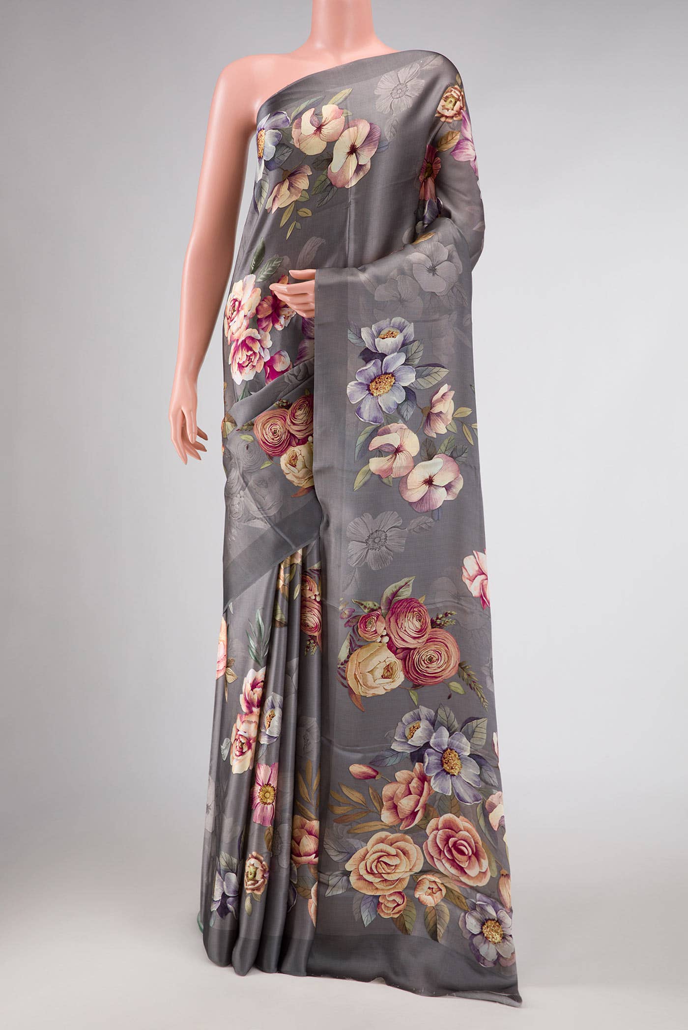 Grey Mysore Crepe Saree