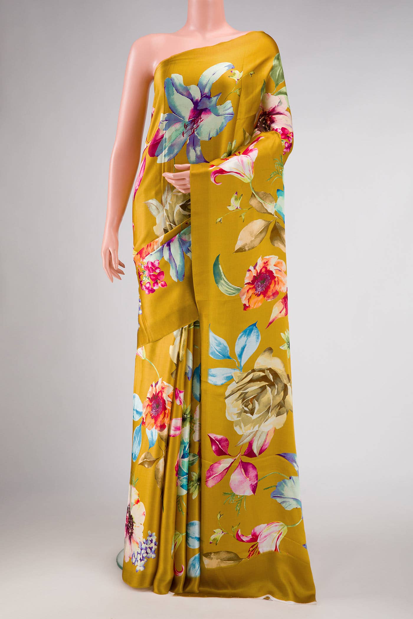 Mustard Mysore Crepe Saree