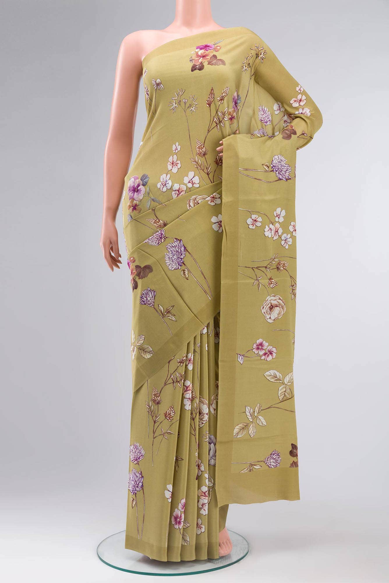 Green Mysore Crepe Saree