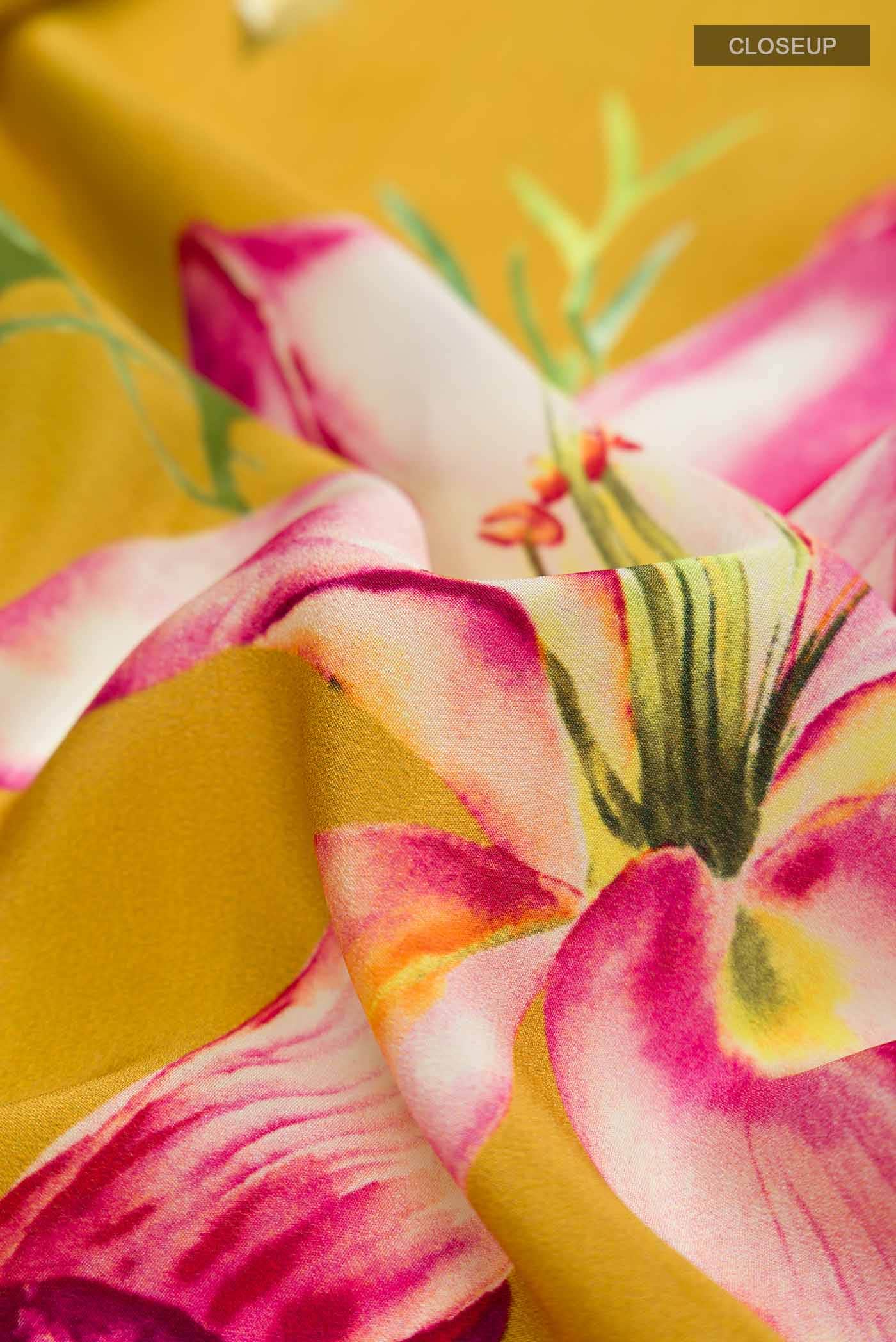 Mustard Mysore Crepe Saree