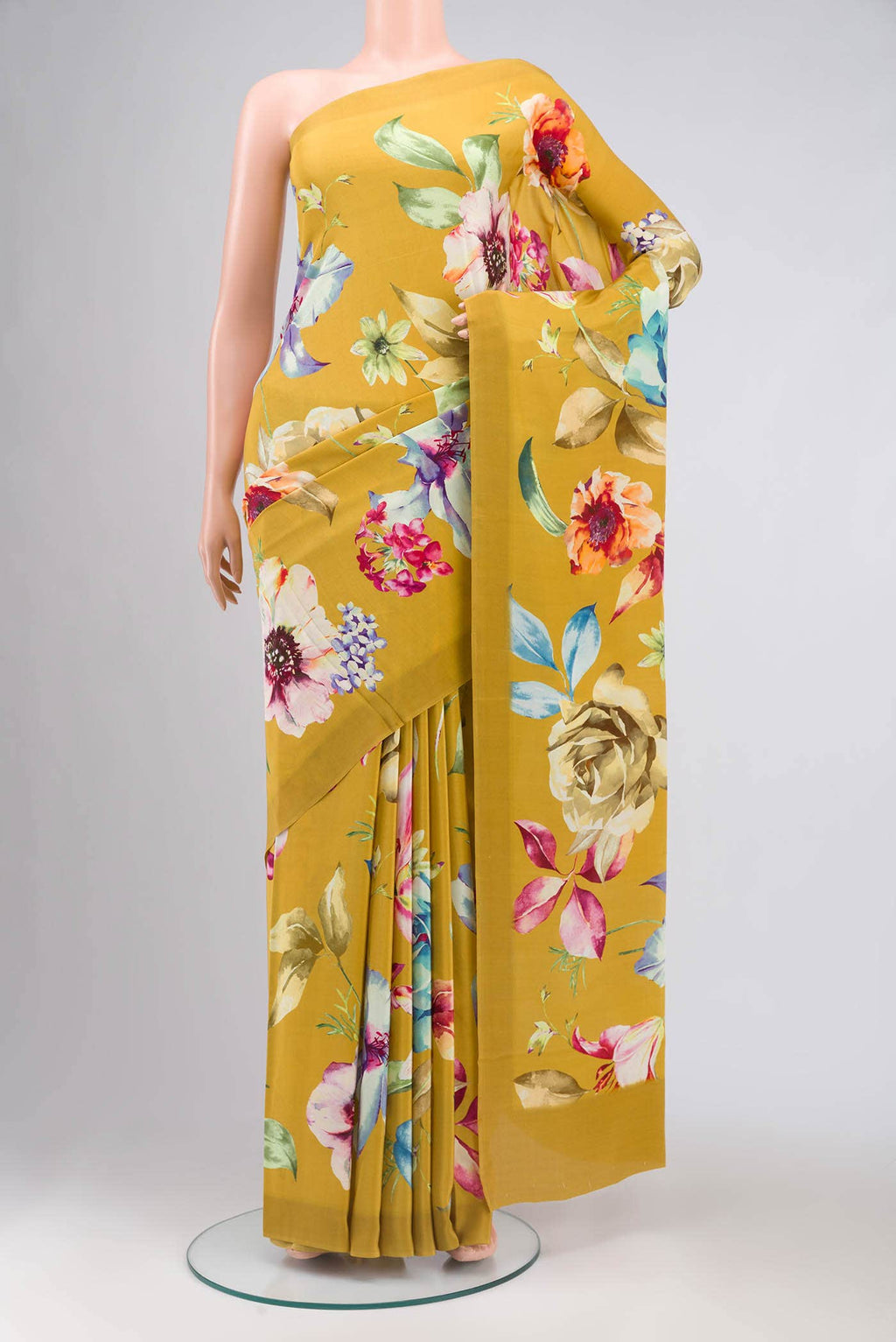 Mustard Mysore Crepe Saree