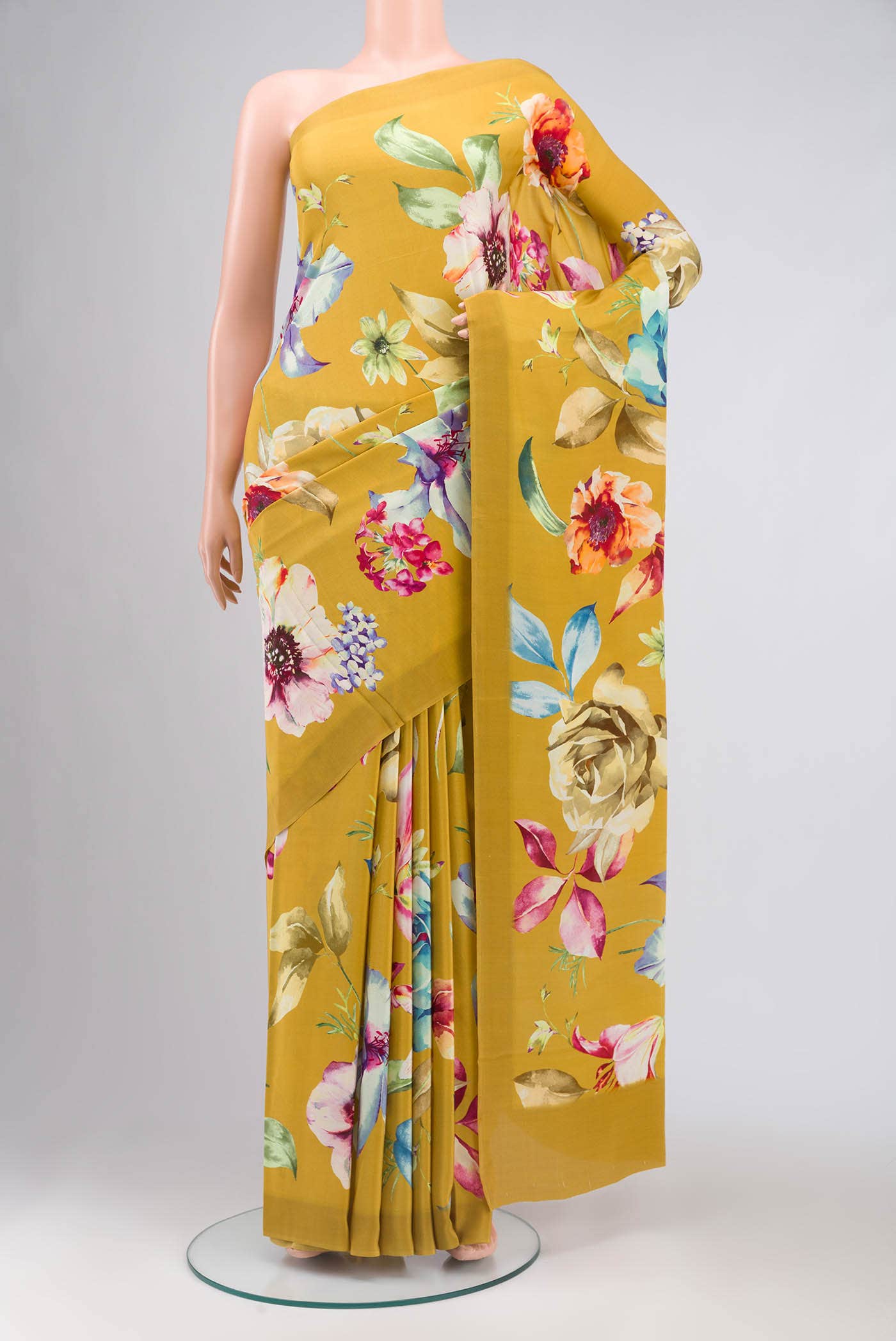 Mustard Mysore Crepe Saree
