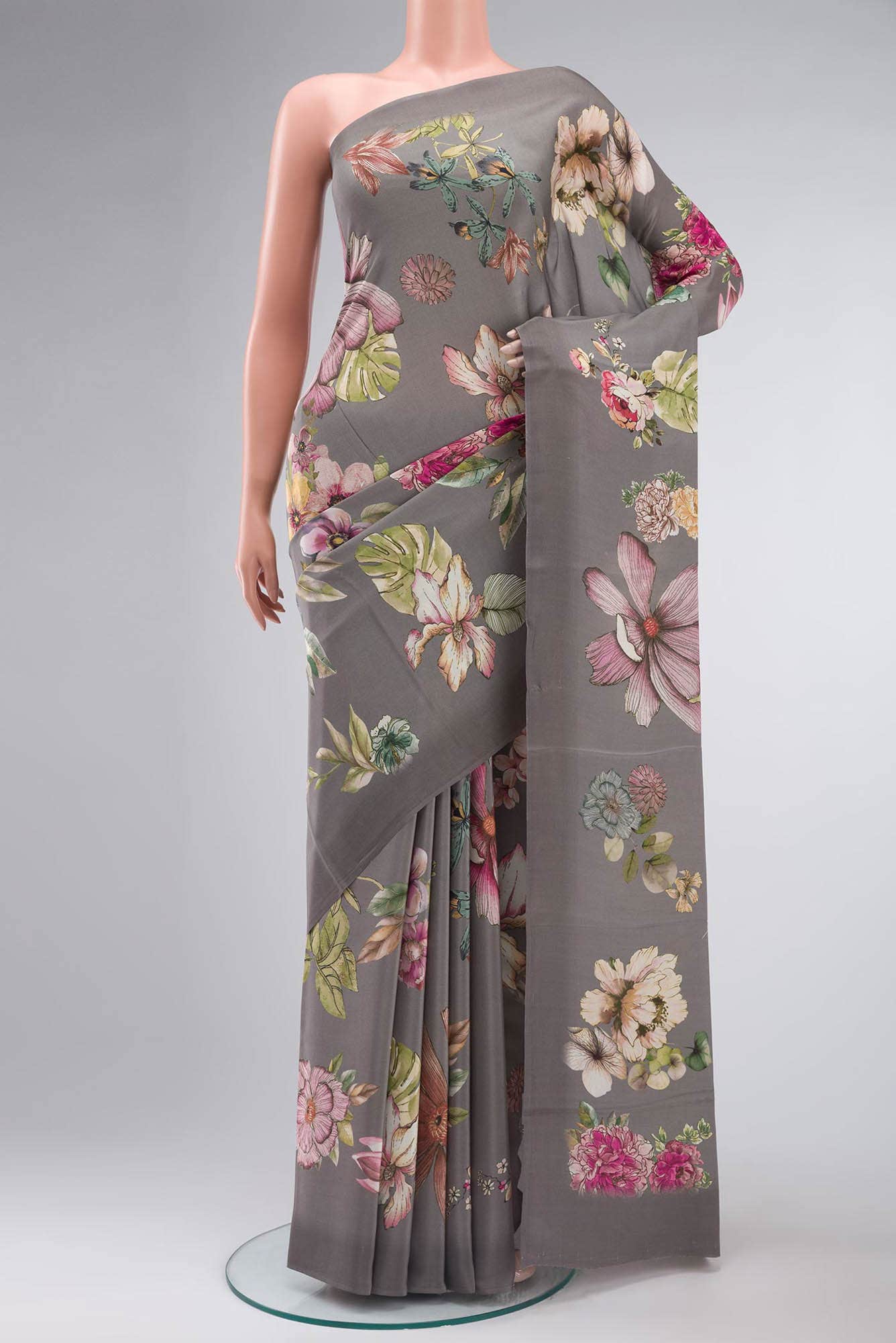 Grey Crepe Saree