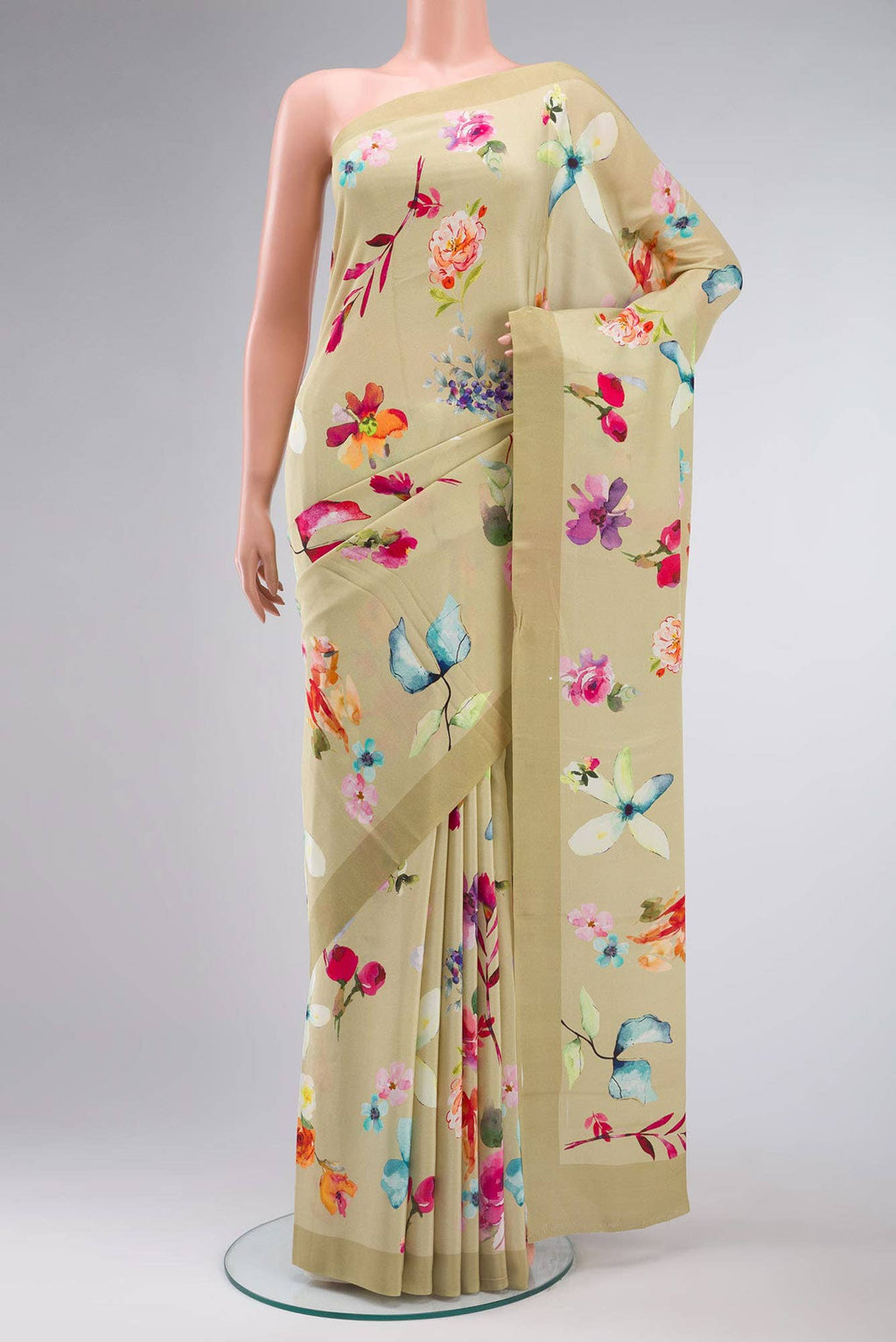Beige Crepe Saree