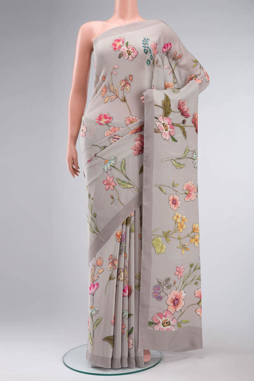 Grey Crepe Saree