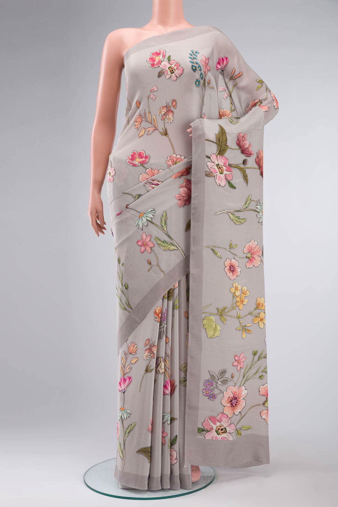 Grey Crepe Saree