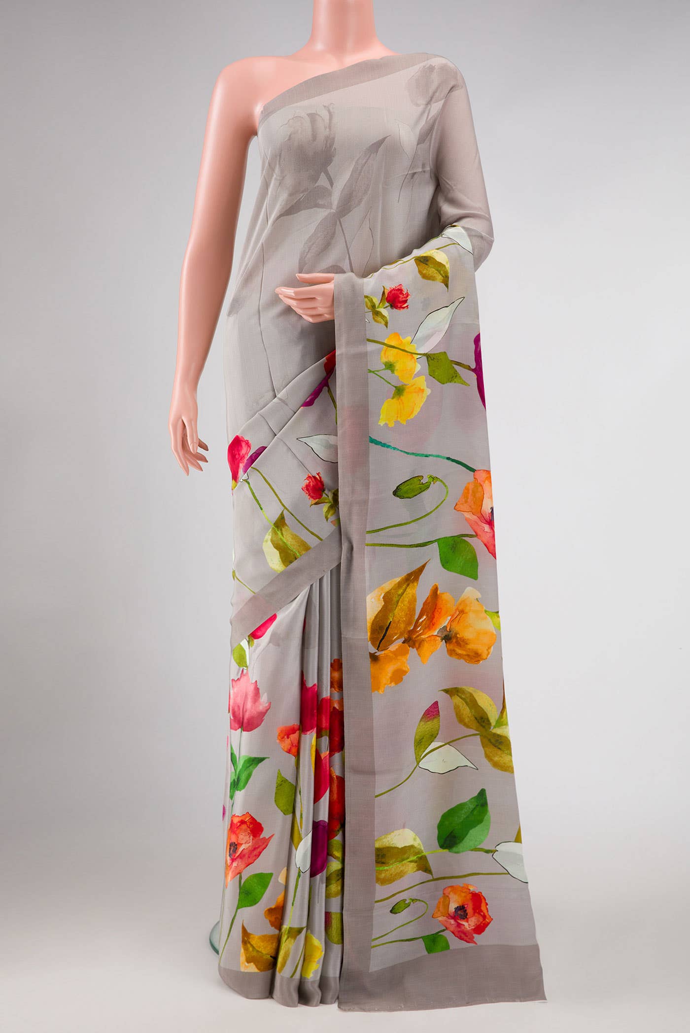 Grey Mysore Crepe Saree
