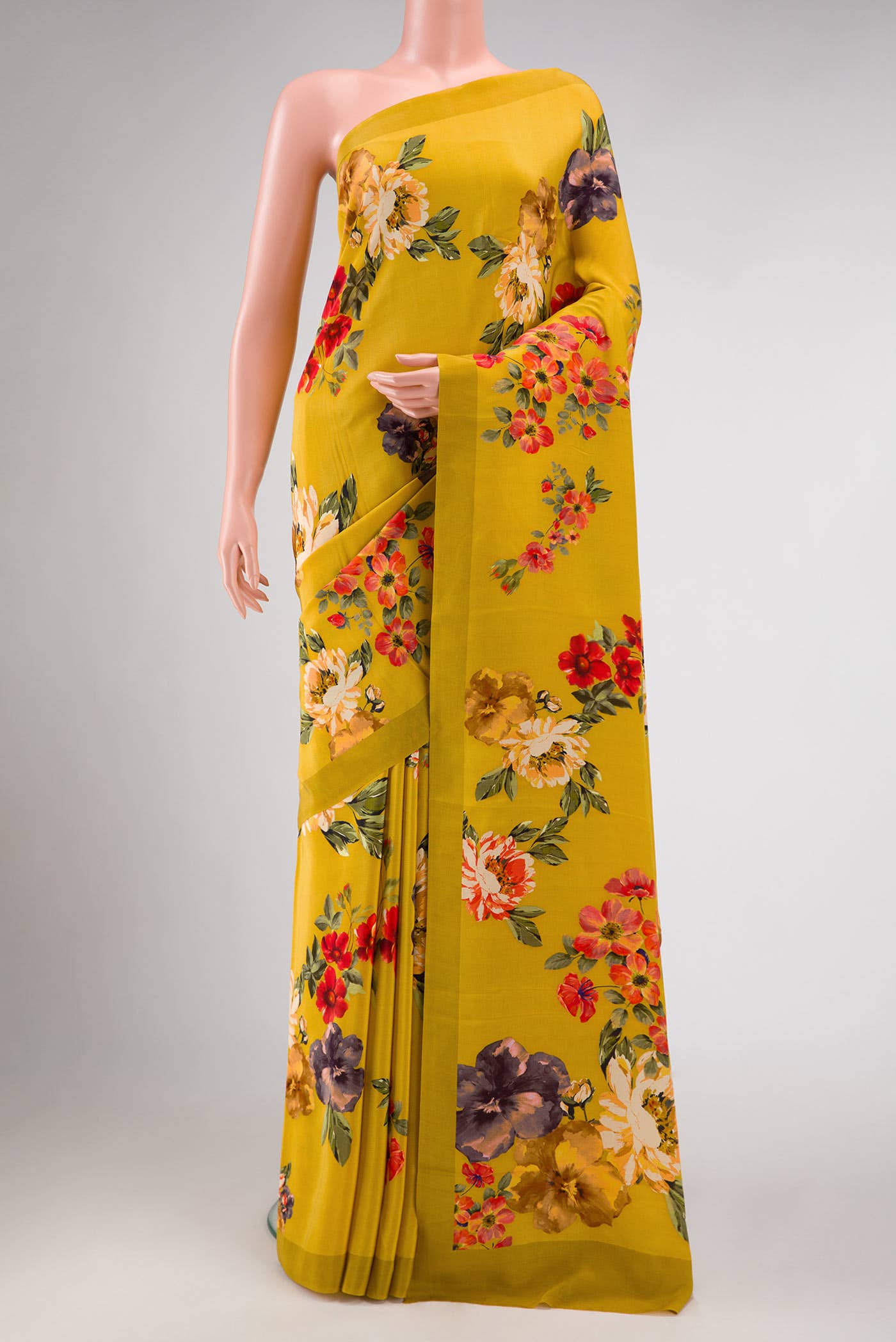 Mustard Mysore Crepe Saree
