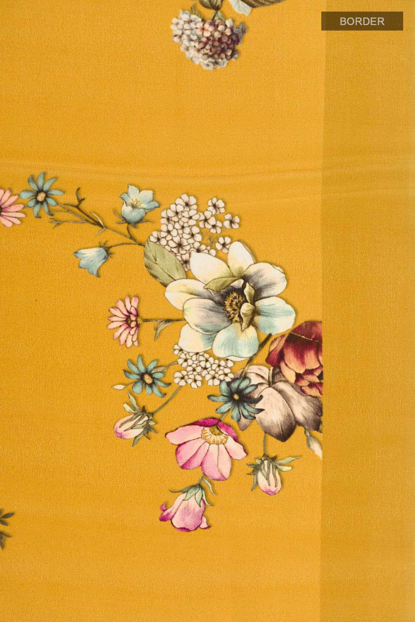 Yellow Mysore Crepe Saree