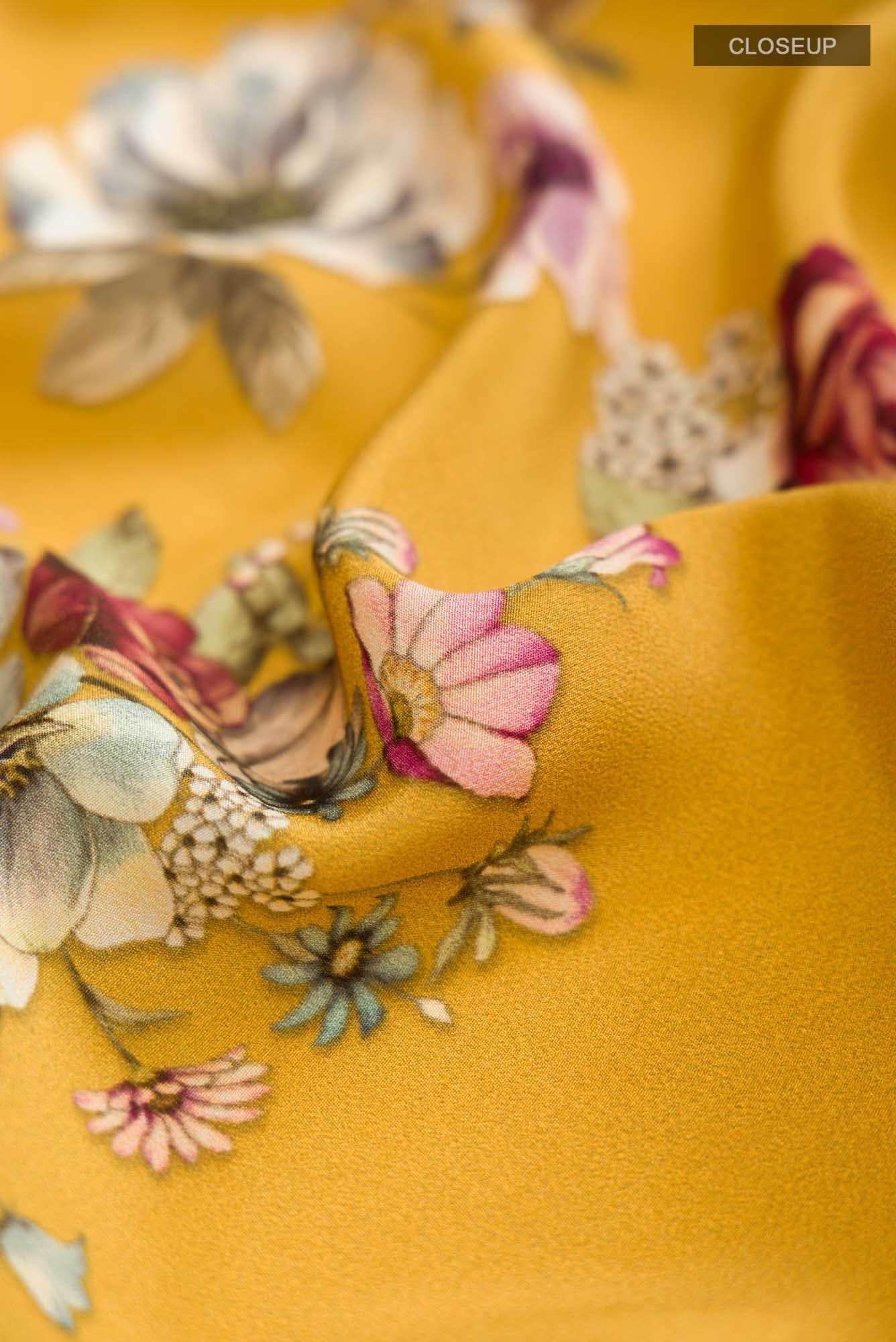 Yellow Mysore Crepe Saree