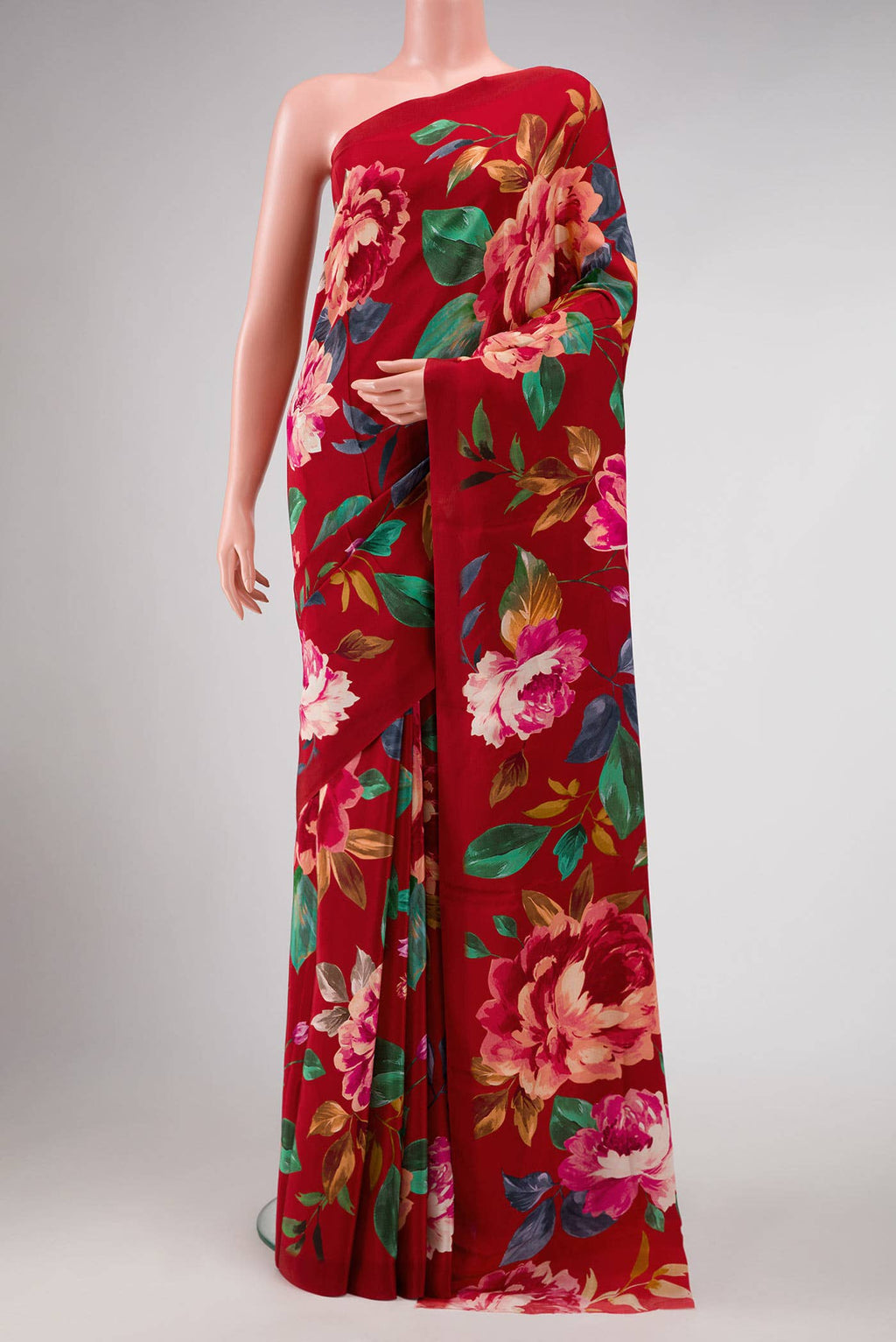 Red Mysore Crepe Saree