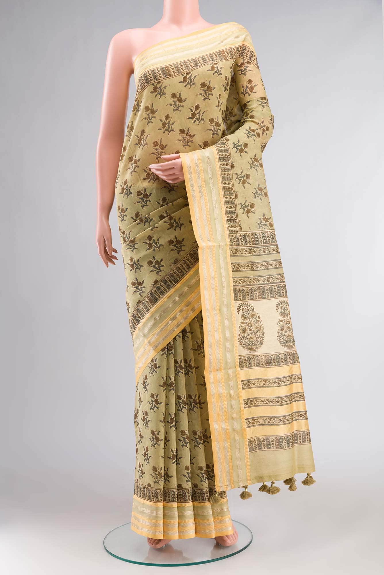 Beige Chanderi Silk Cotton Saree