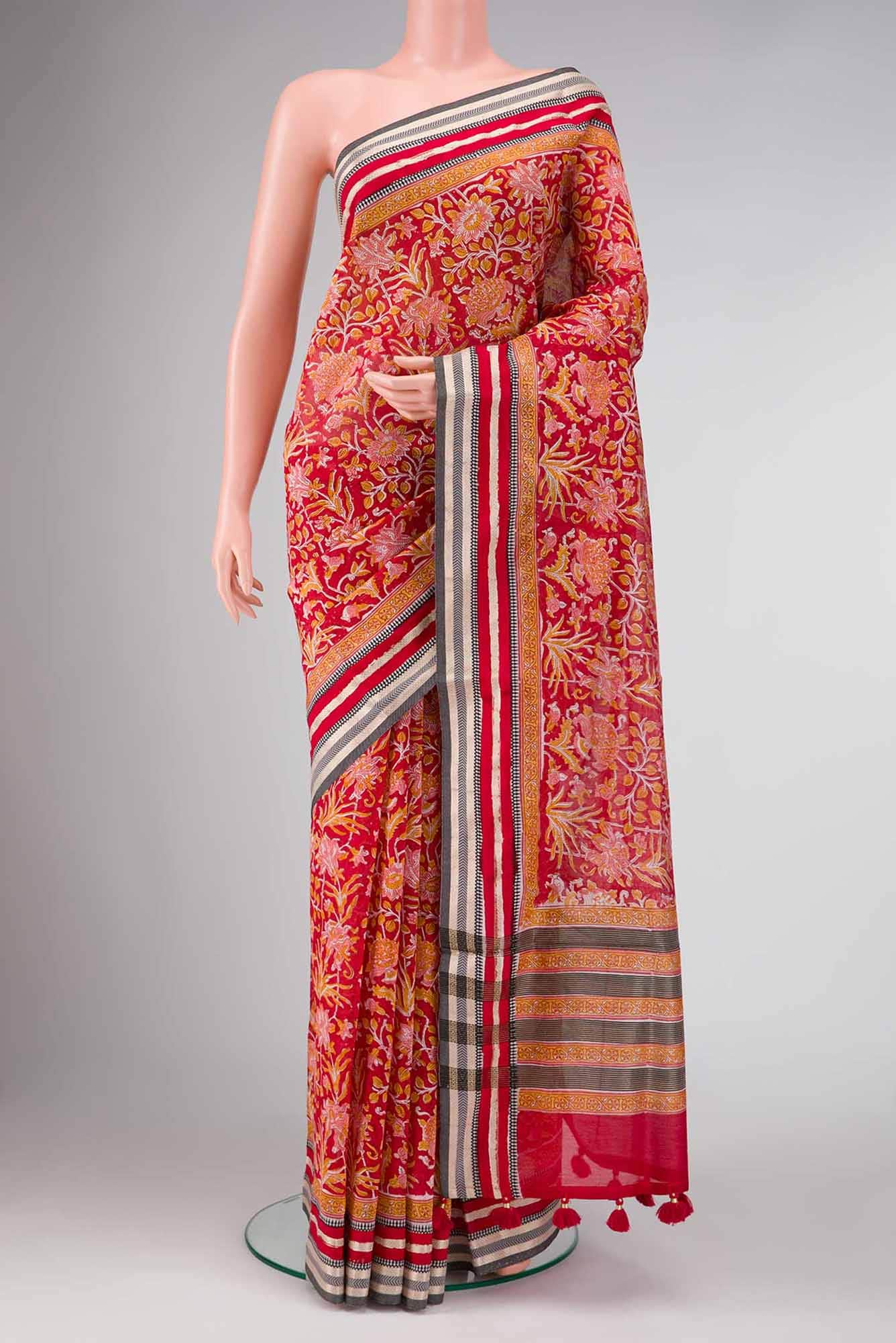 Red Dual Tone Chanderi Silk Cotton Saree