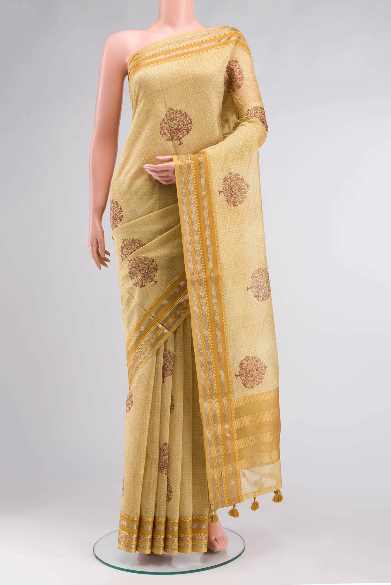 Yellow Maheshwari Silk Cotton Saree