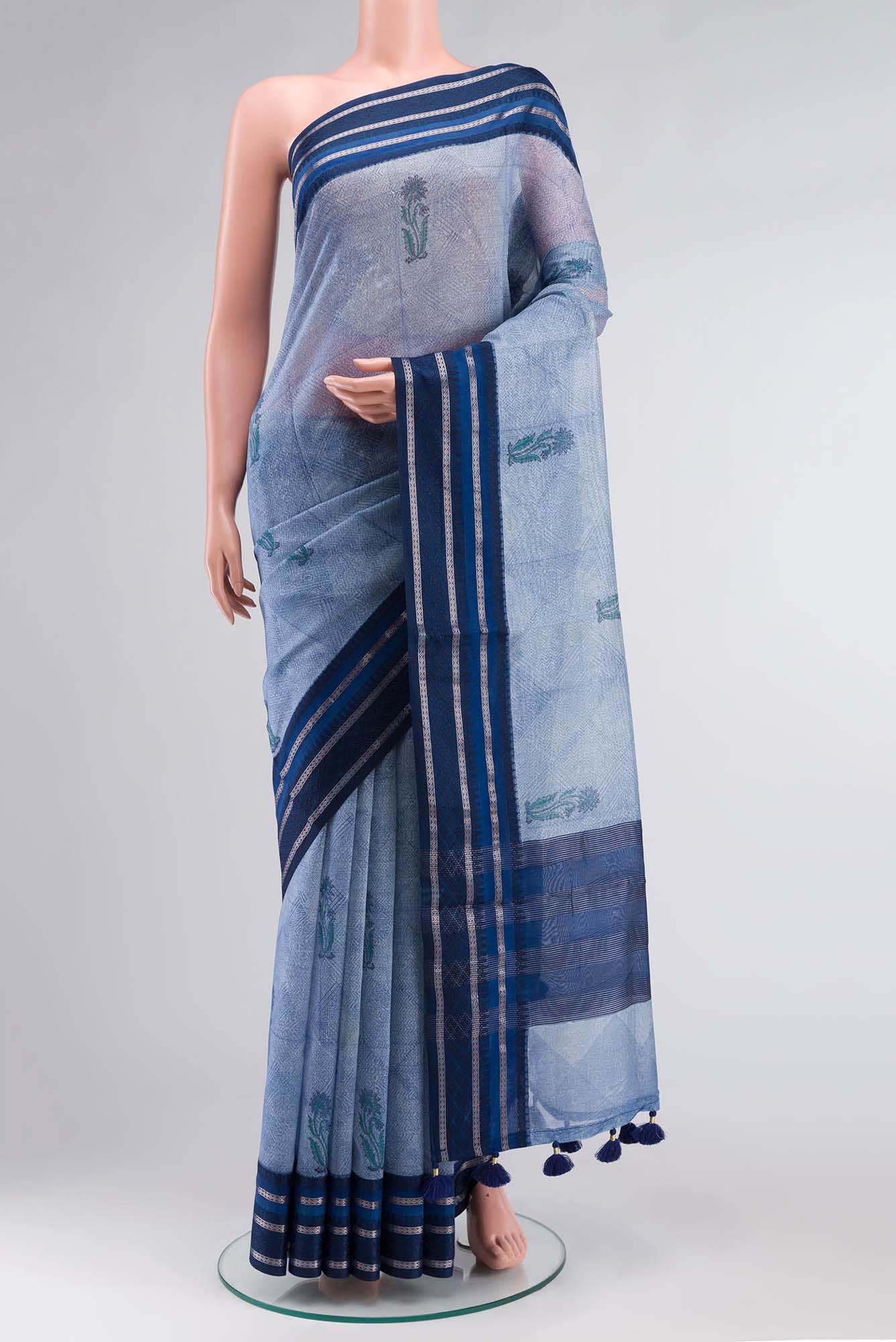 Blue Maheshwari Silk Cotton Saree