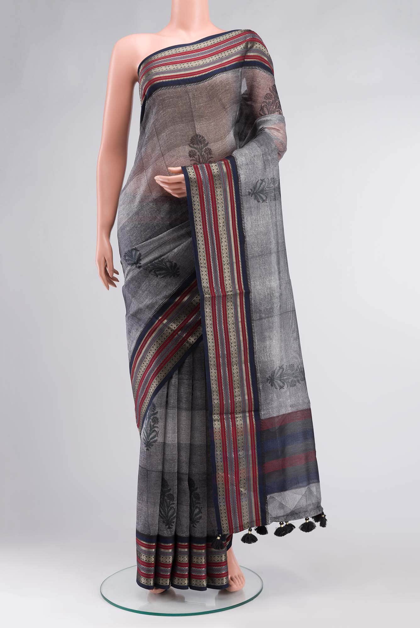 Grey Maheshwari Silk Cotton Saree