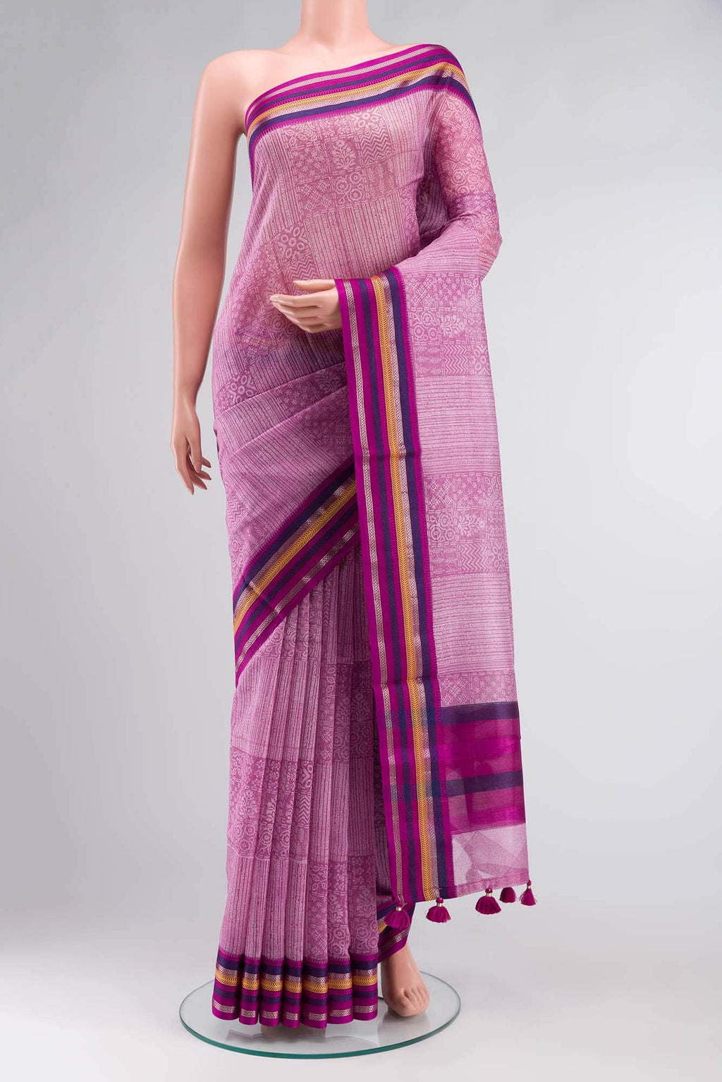 Light Magenta Maheshwari Silk Cotton Saree