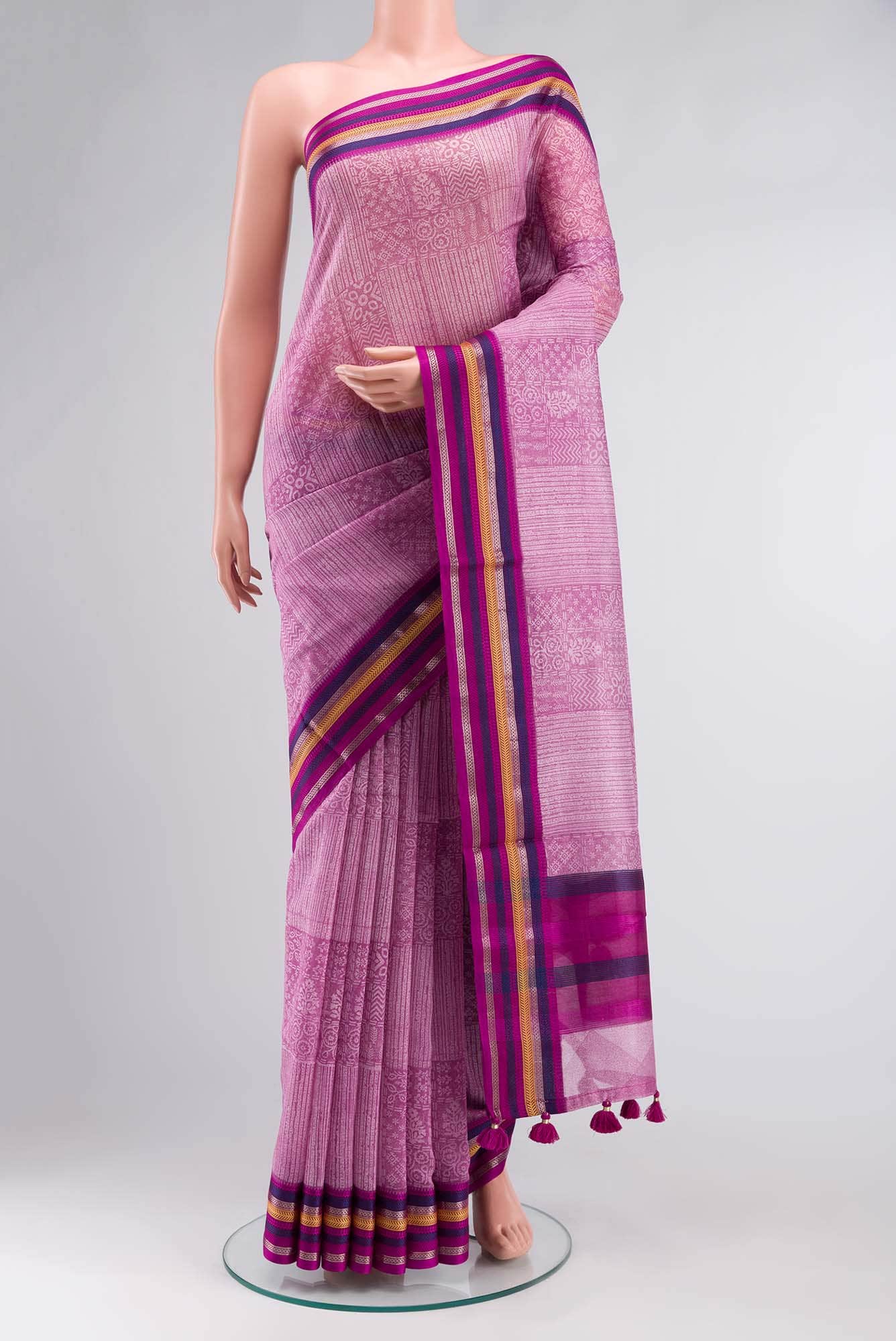 Light Magenta Maheshwari Silk Cotton Saree
