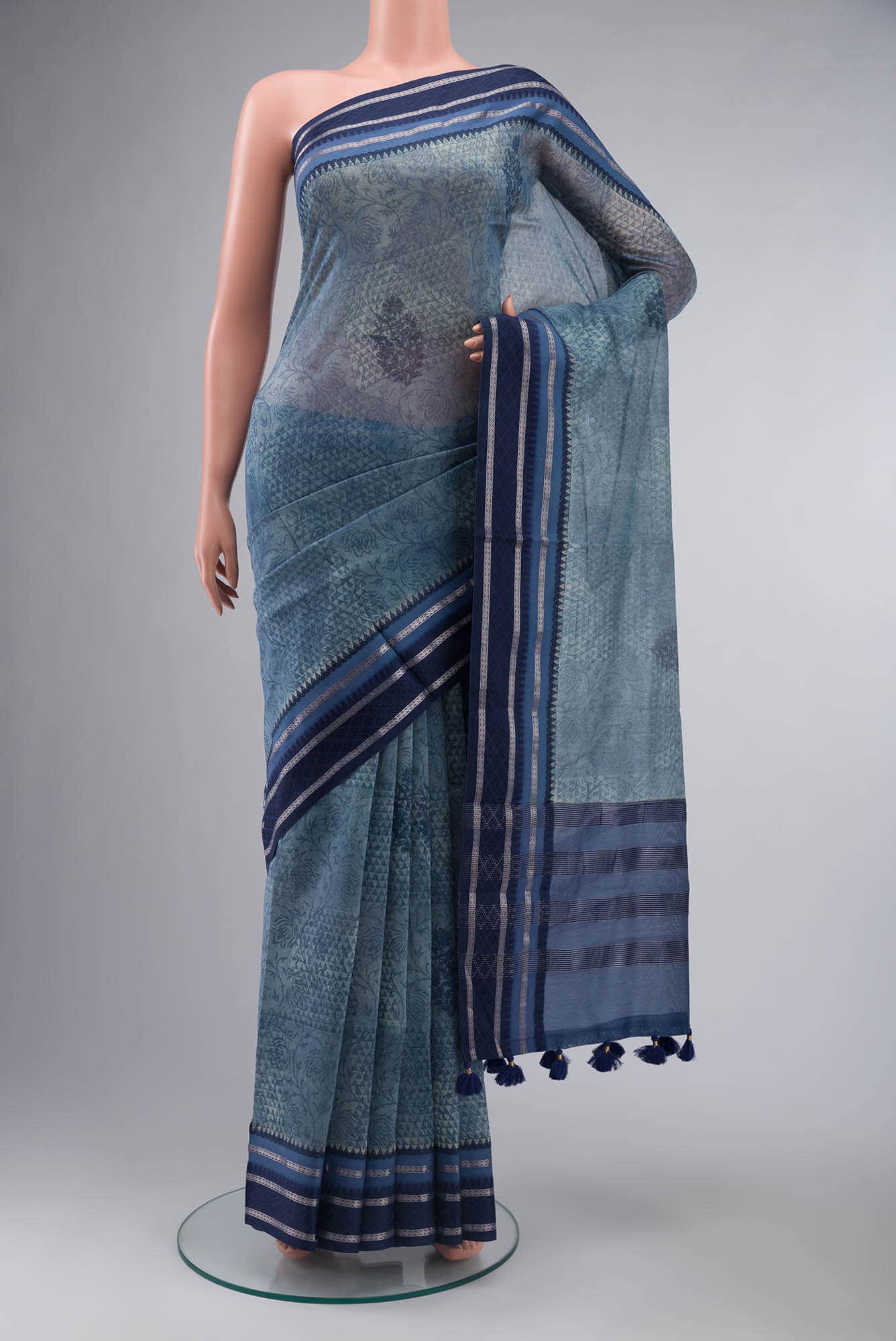 Blue Chanderi Silk Cotton Saree