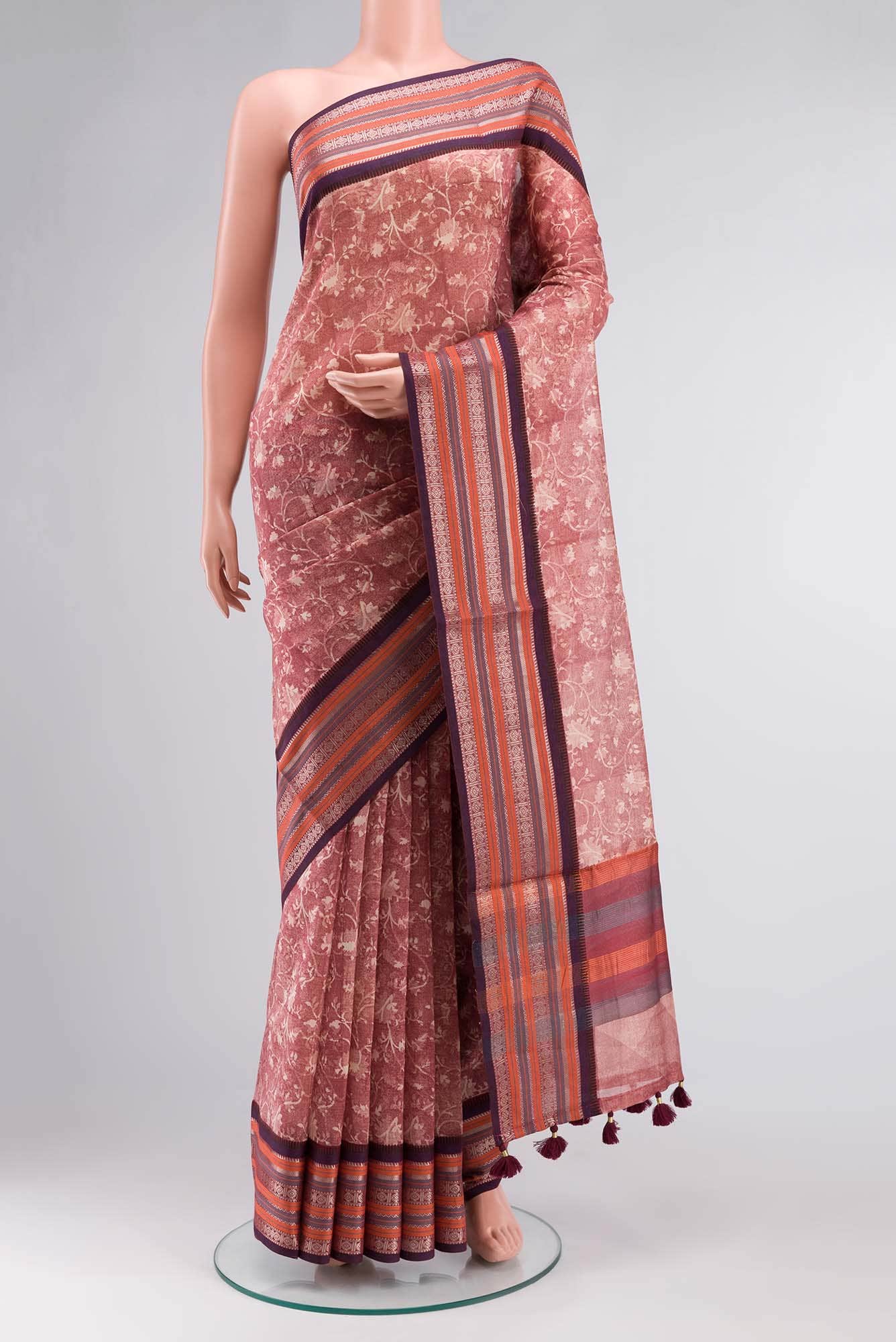 Coral Maheshwari Silk Cotton Saree